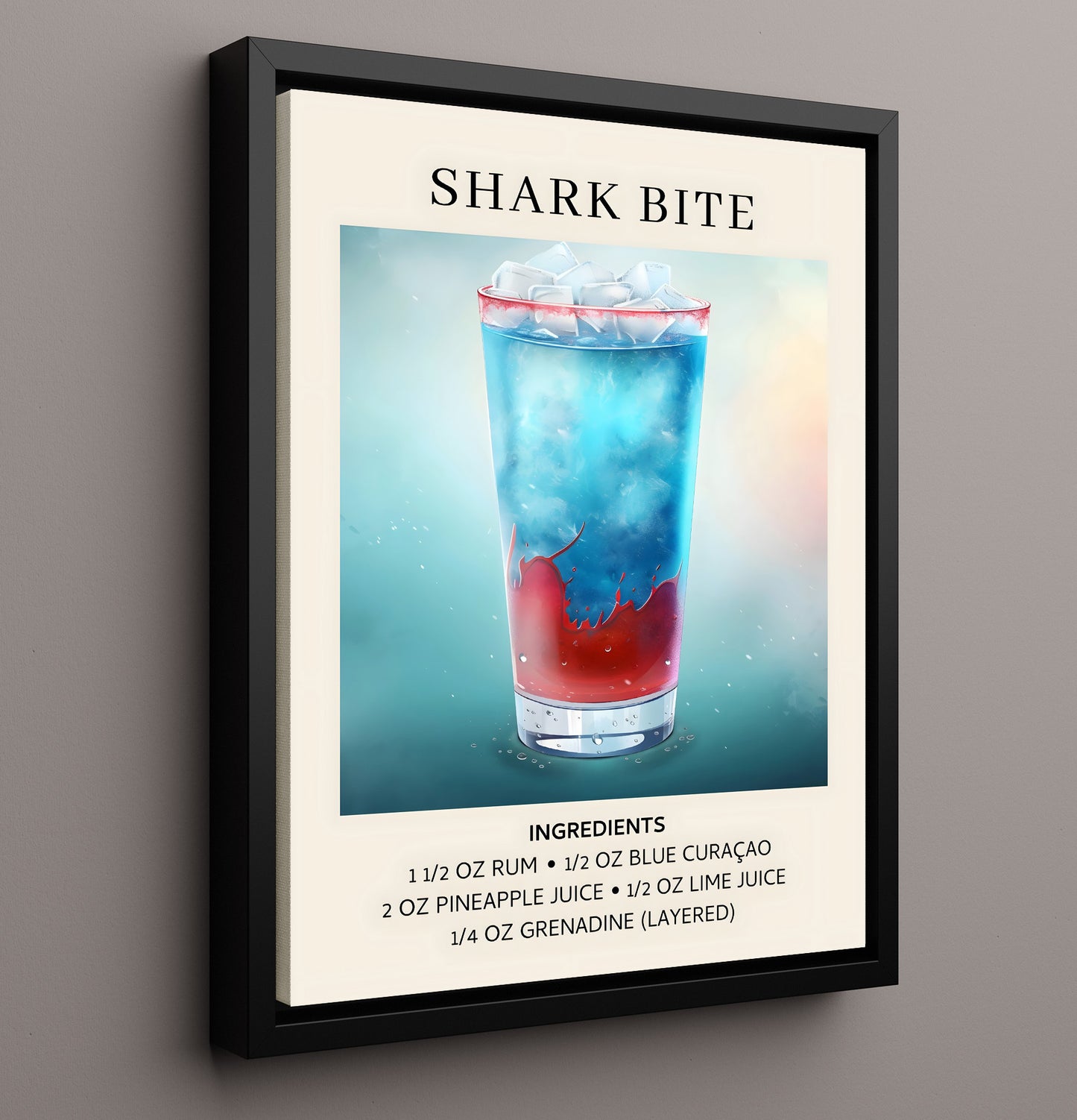 Shark Bite Tropical Cocktail Framed Canvas 16x20 wall art print – Drink Recipes decor