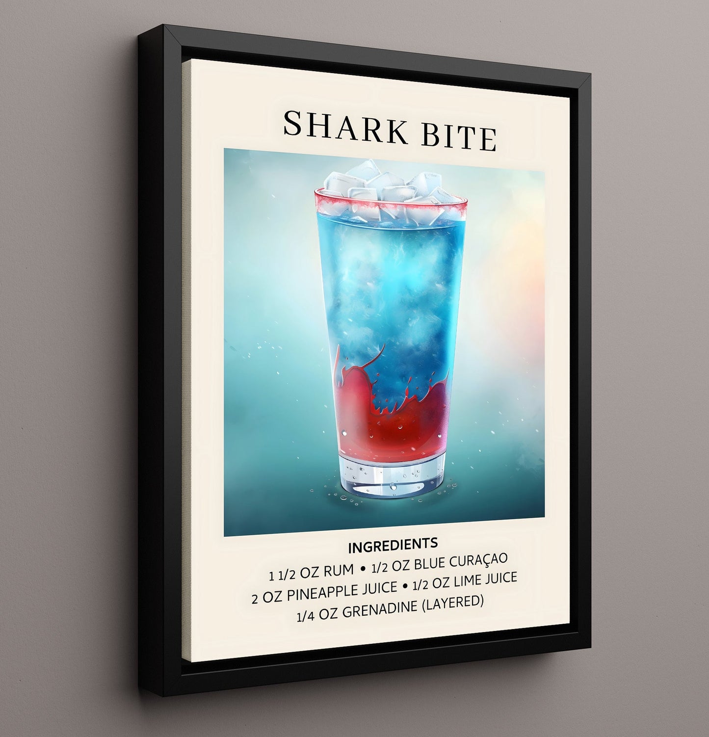 Shark Bite 8x10 Framed Canvas cocktail recipe wall art