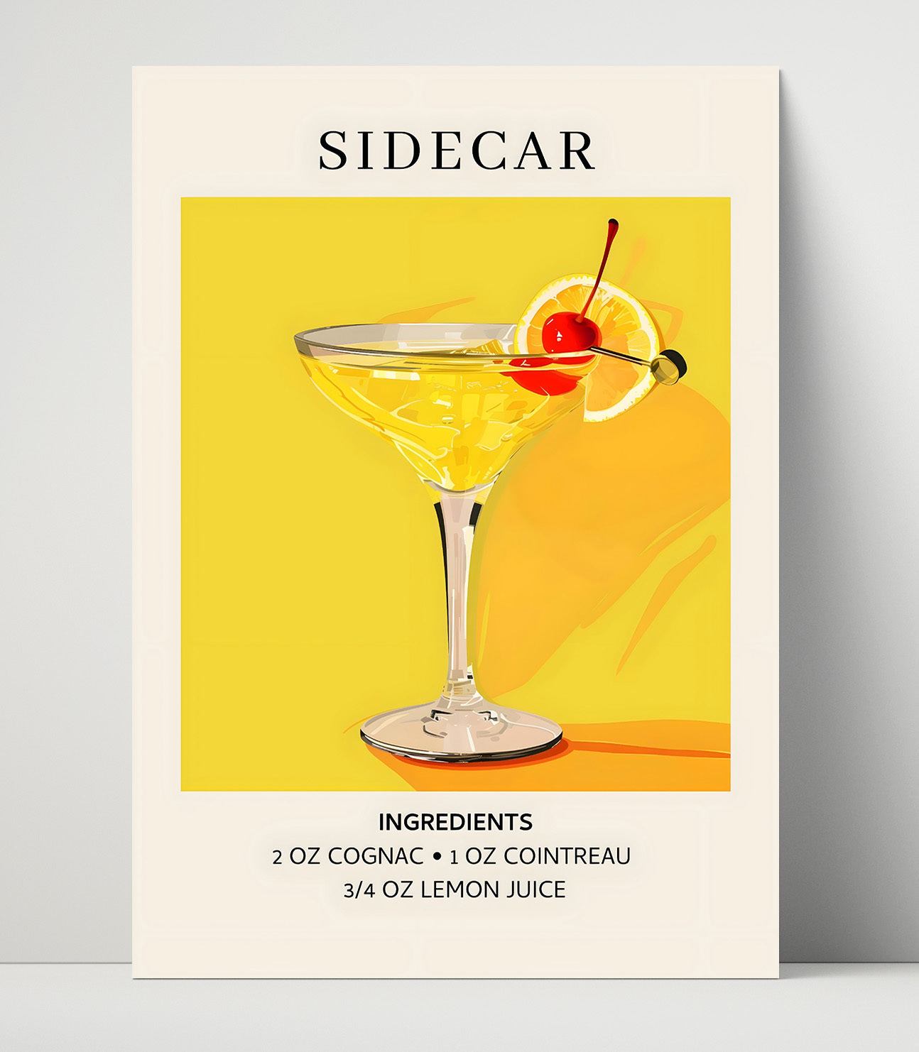 Sidecar Cognac Citrus Cocktail Unframed Print 16x20 wall art print – Drink Recipes decor