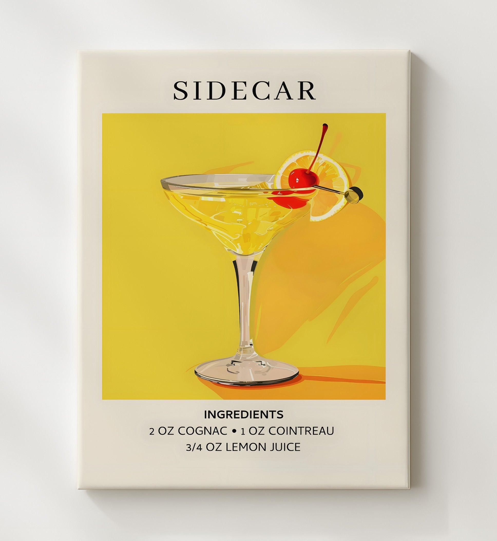 Sidecar 8x10 Canvas cocktail recipe wall art