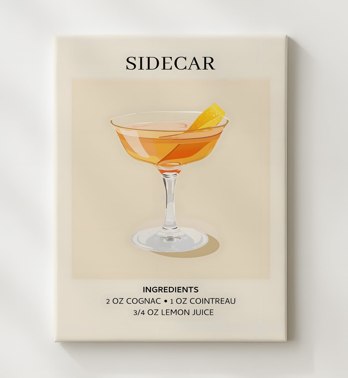 Sidecar 8x10 Canvas cocktail recipe wall art