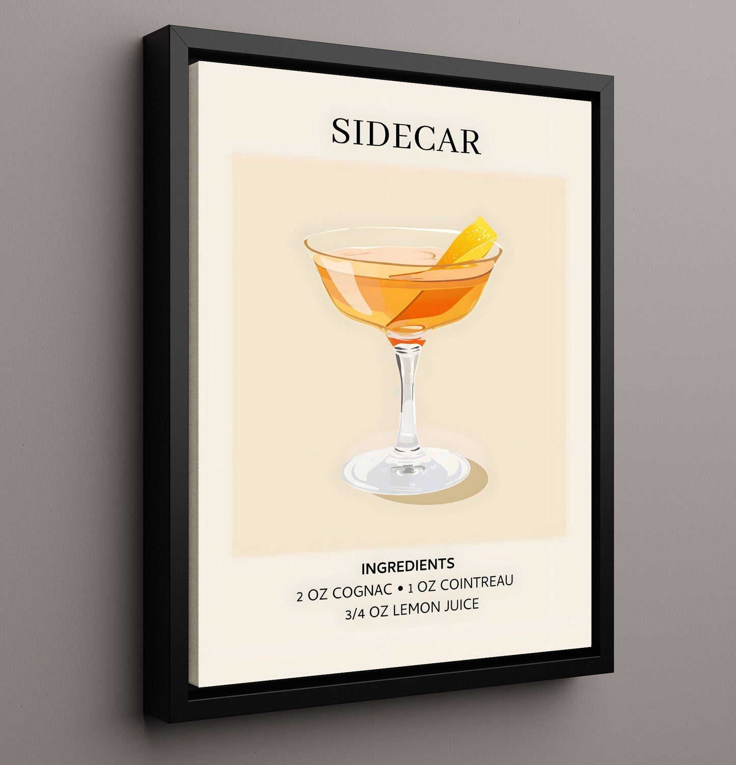 Sidecar 8x10 Framed Canvas cocktail recipe wall art