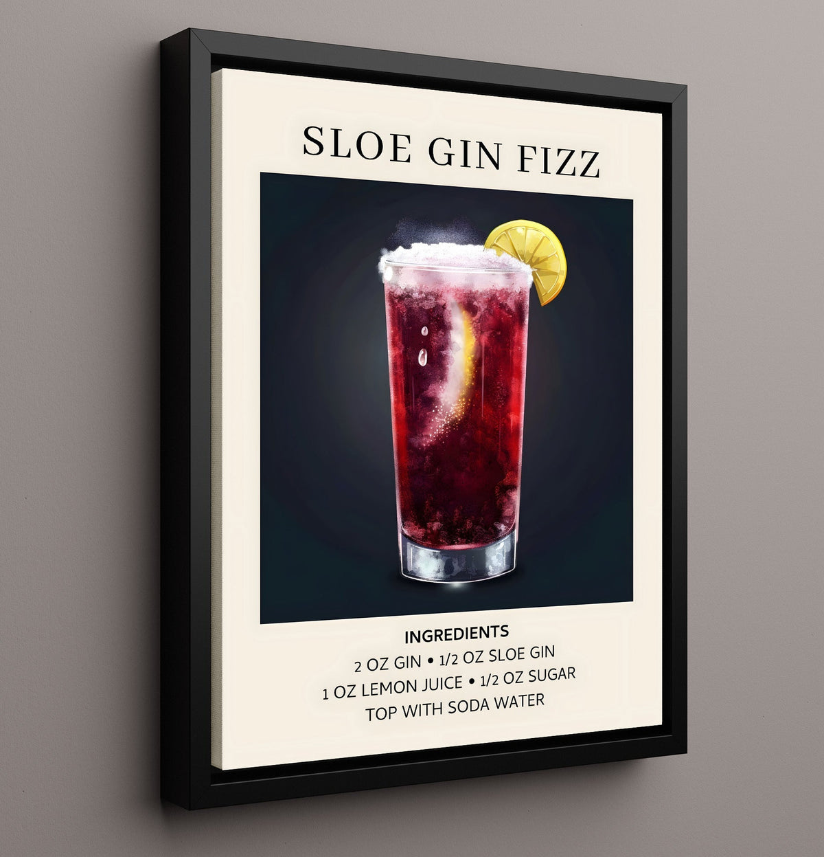 Sloe Gin Fizz 8x10 Framed Canvas cocktail recipe wall art