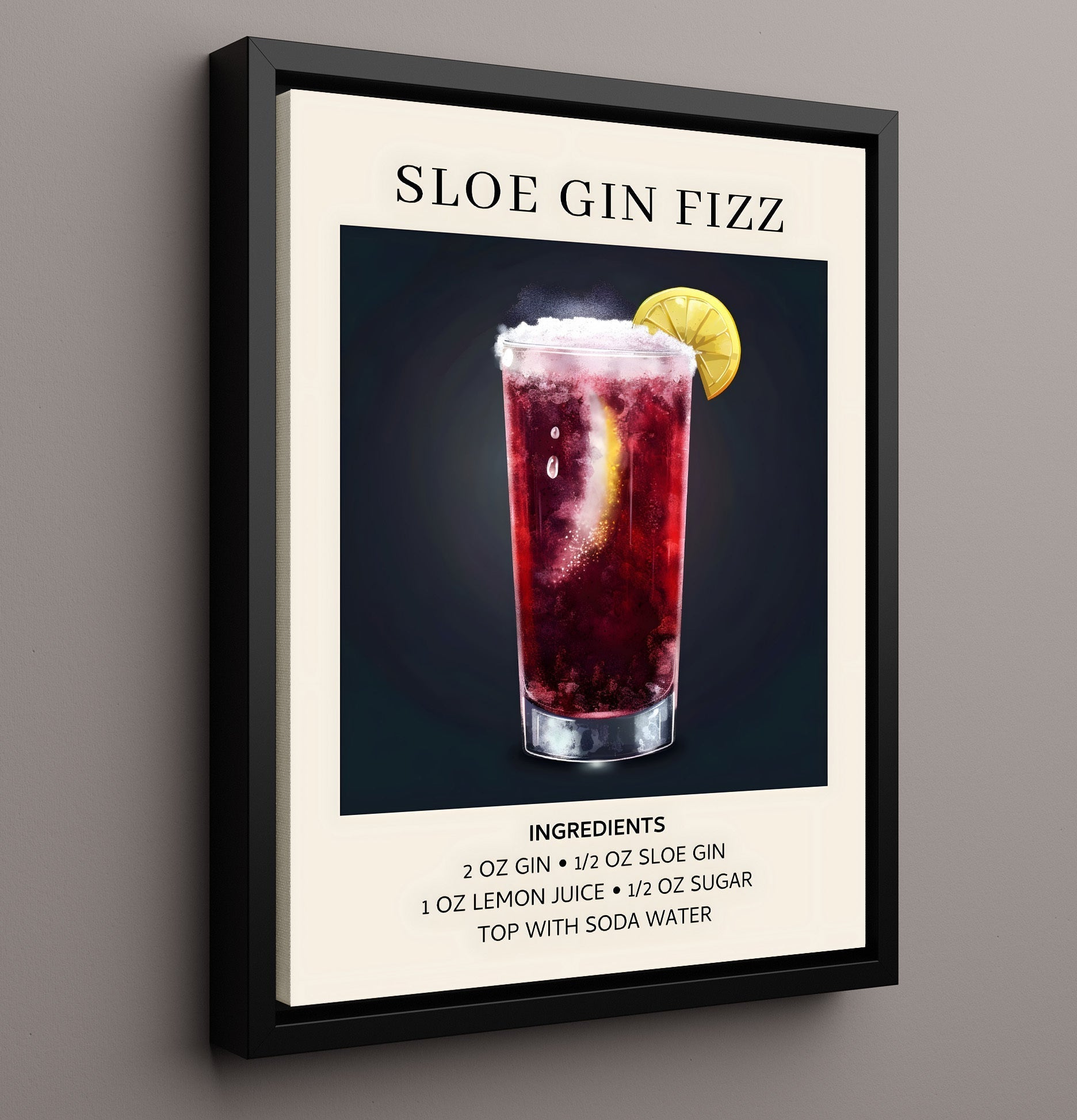 Sloe Gin Fizz 8x10 Framed Canvas cocktail recipe wall art