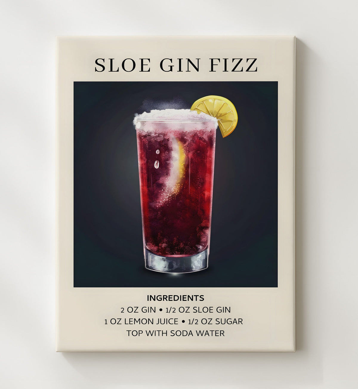 Sloe Gin Fizz 8x10 Canvas cocktail recipe wall art