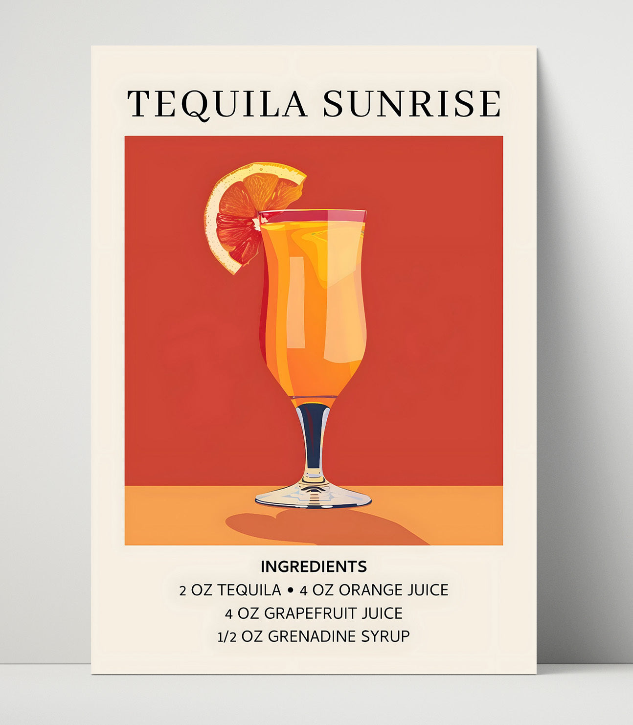 Tequila Sunrise Orange Cocktail Unframed Print 16x20 wall art print – Drink Recipes decor