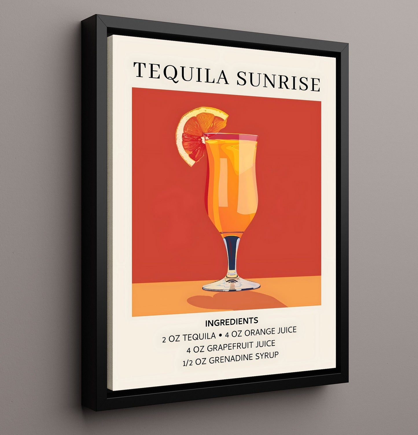 Tequila Sunrise 8x10 Framed Canvas cocktail recipe wall art