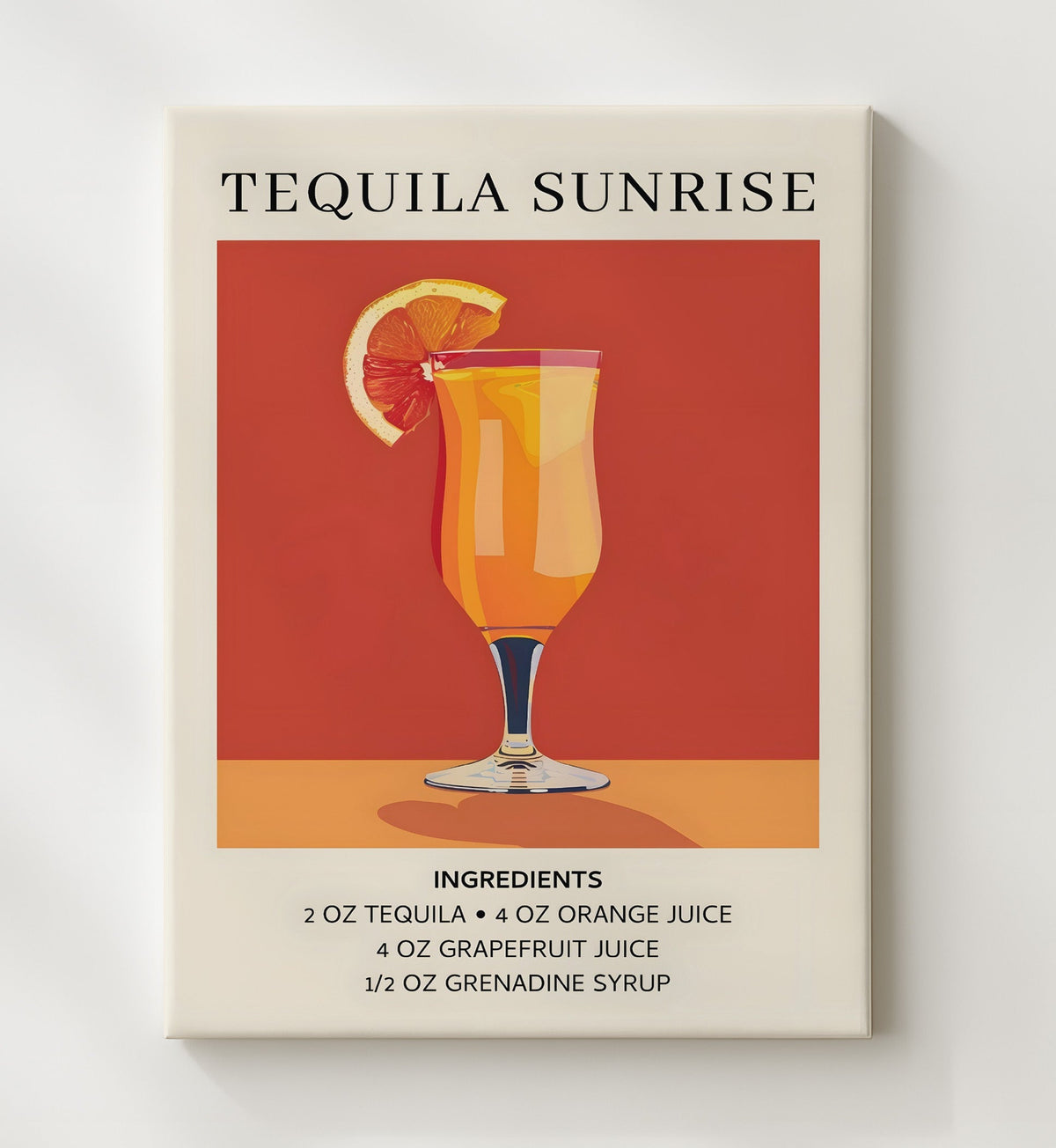 Tequila Sunrise 8x10 Canvas cocktail recipe wall art