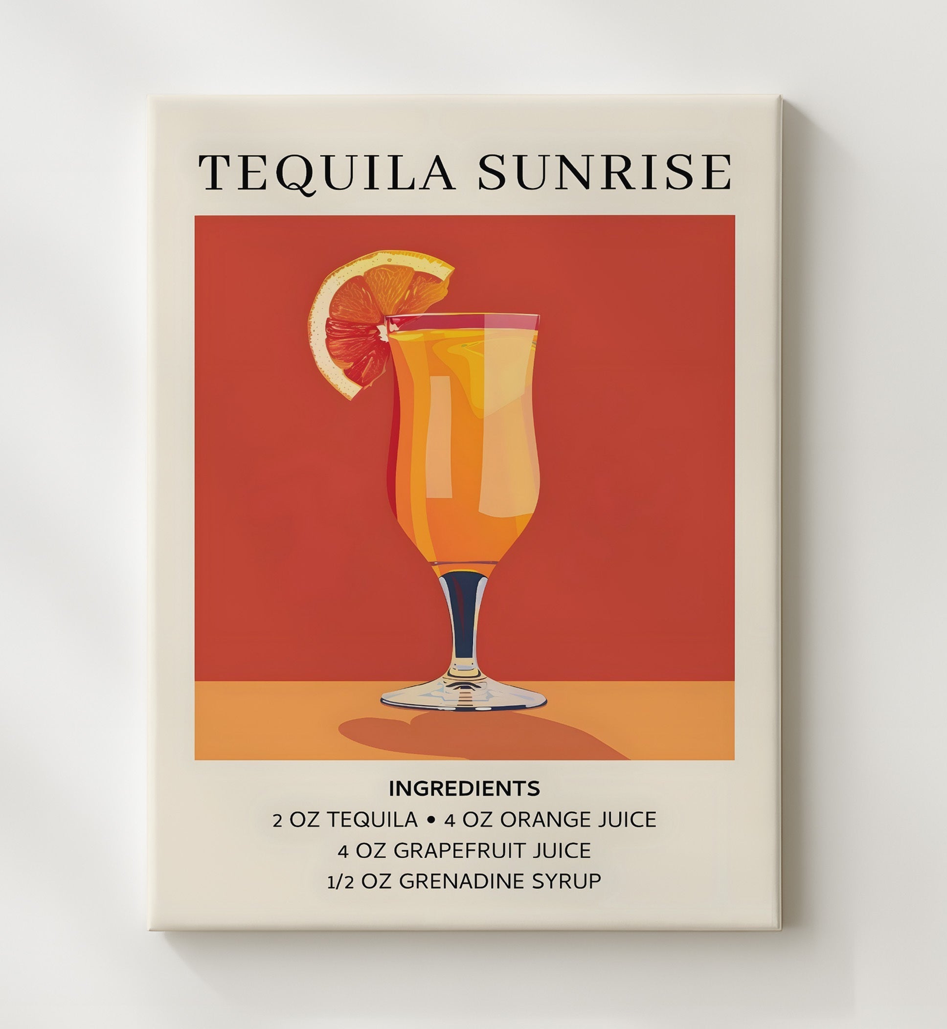 Tequila Sunrise 8x10 Canvas cocktail recipe wall art
