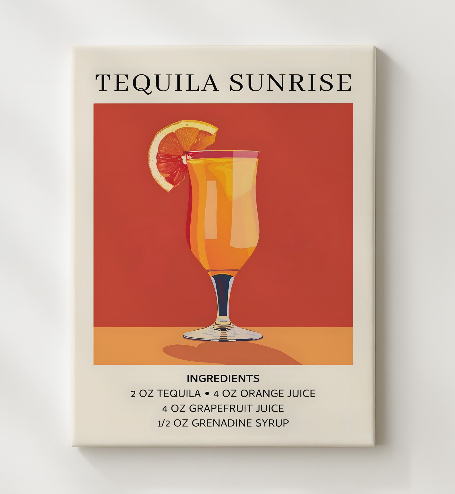 Tequila Sunrise Orange Cocktail Canvas 20x24 wall art print – Drink Recipes decor