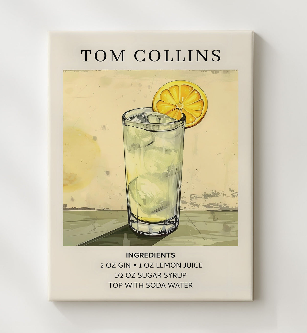 Tom Collins 8x10 Canvas cocktail recipe wall art
