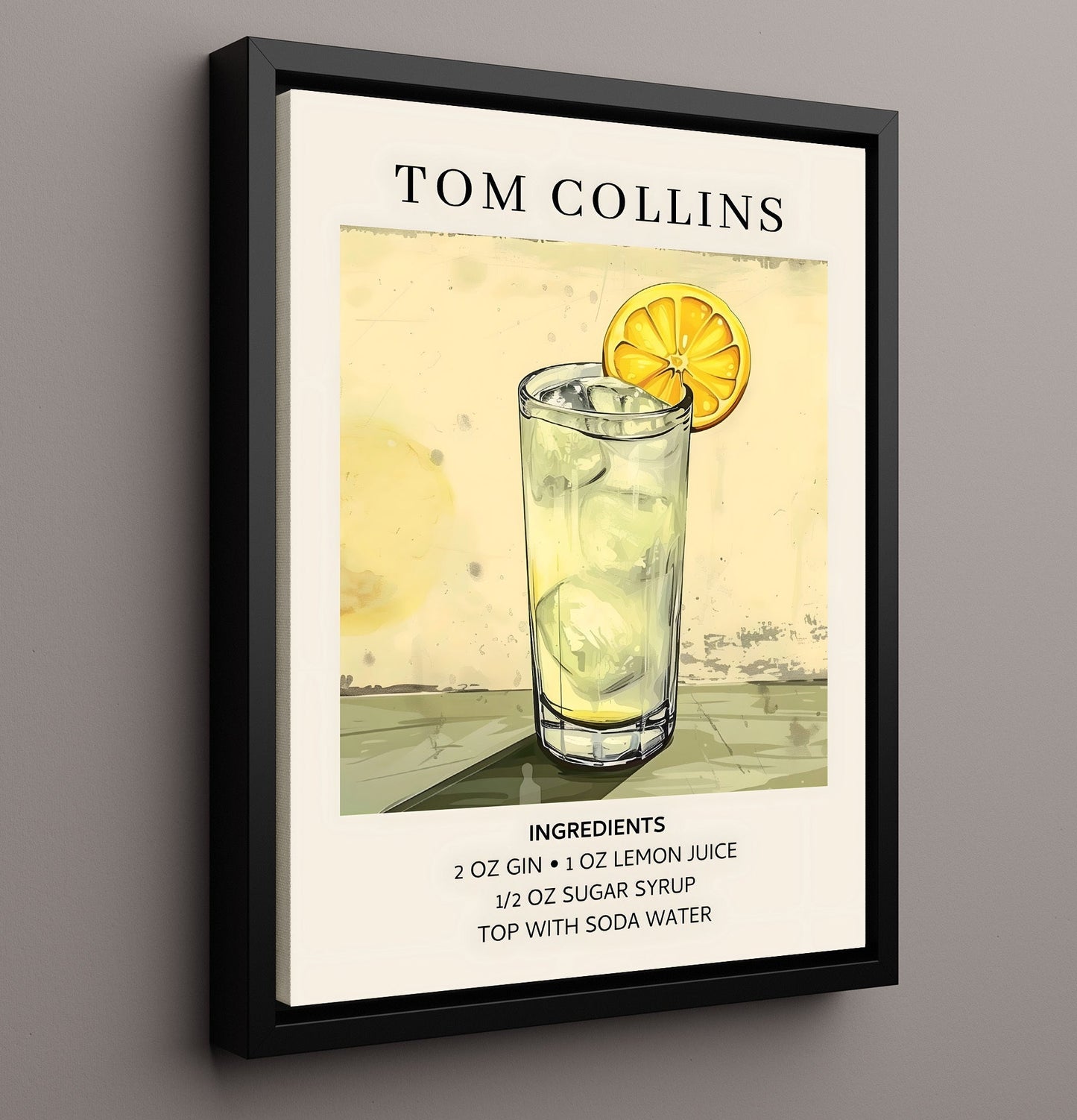 Tom Collins 8x10 Framed Canvas cocktail recipe wall art