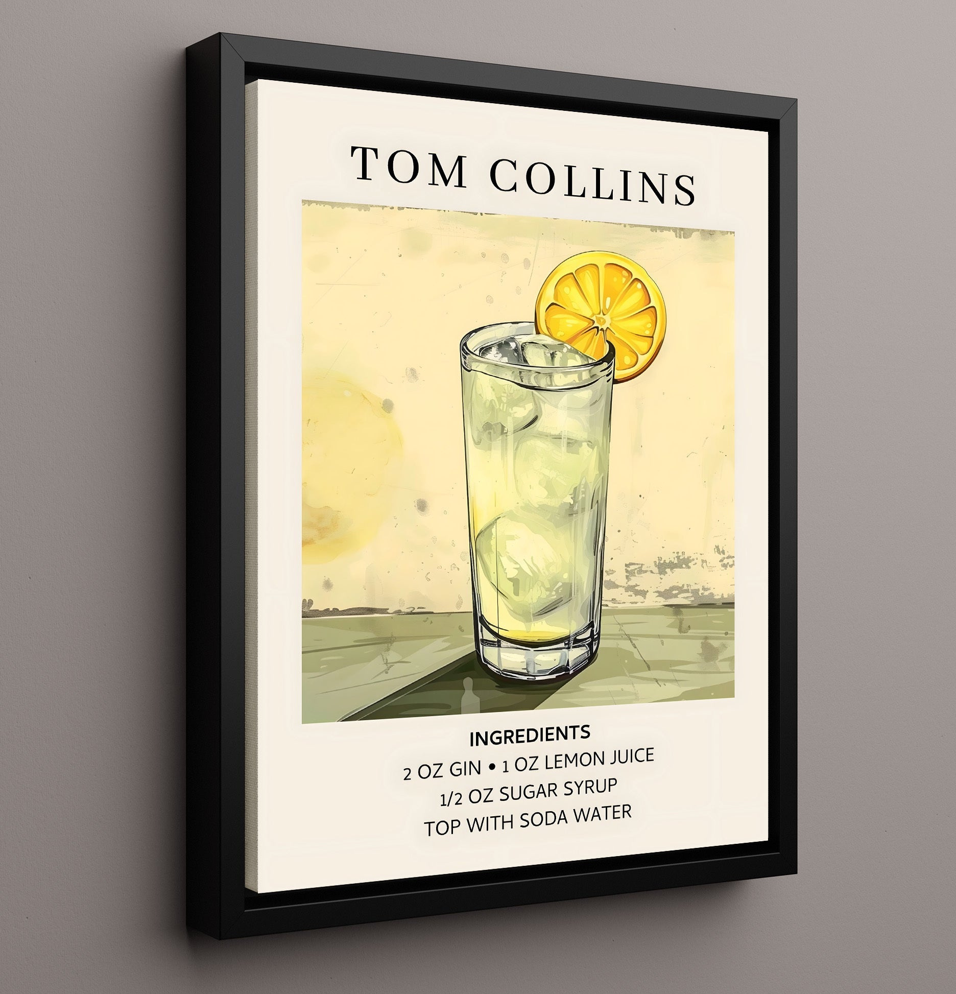 Tom Collins 8x10 Framed Canvas cocktail recipe wall art