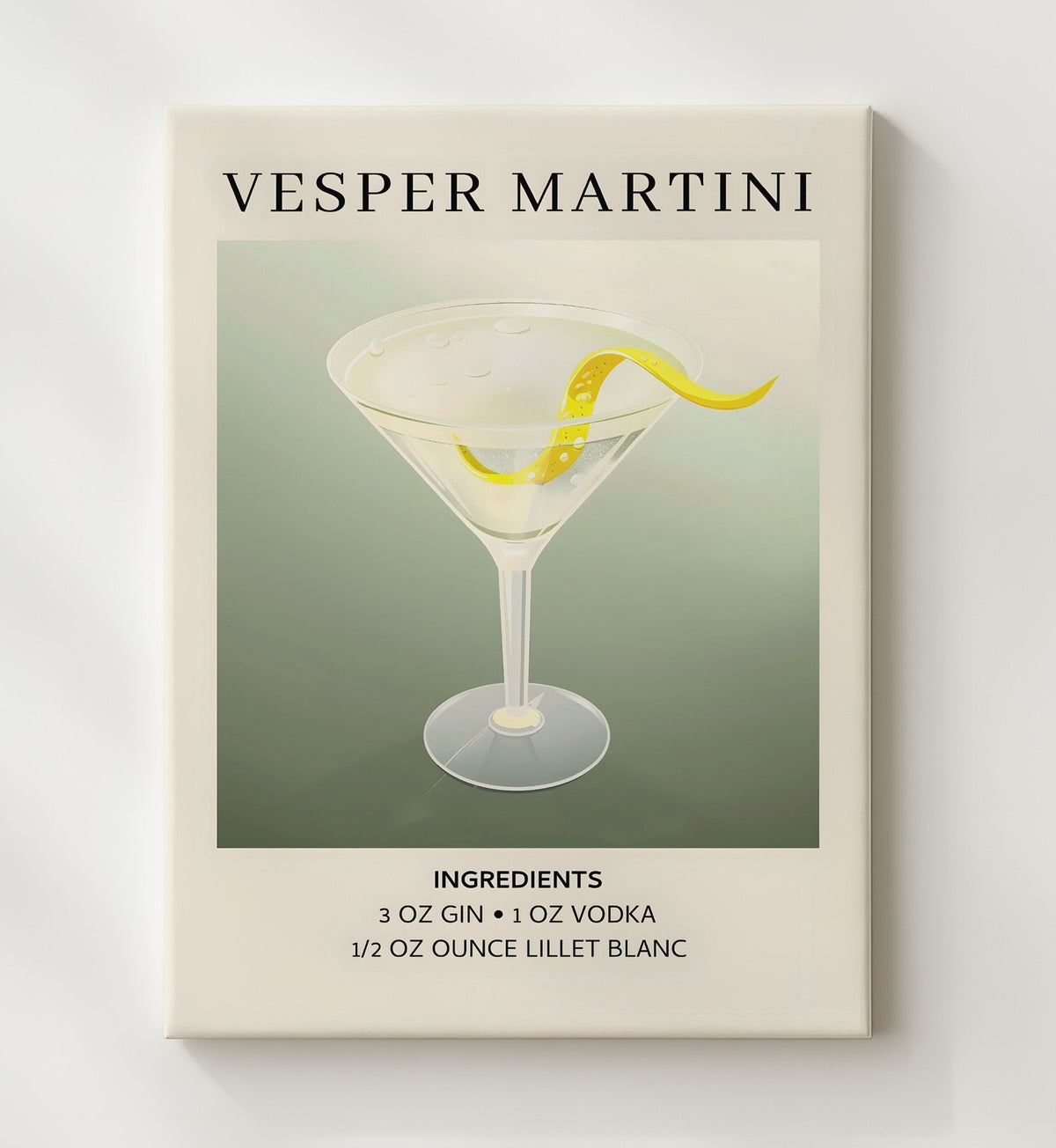 Vesper Martini 8x10 Canvas cocktail recipe wall art