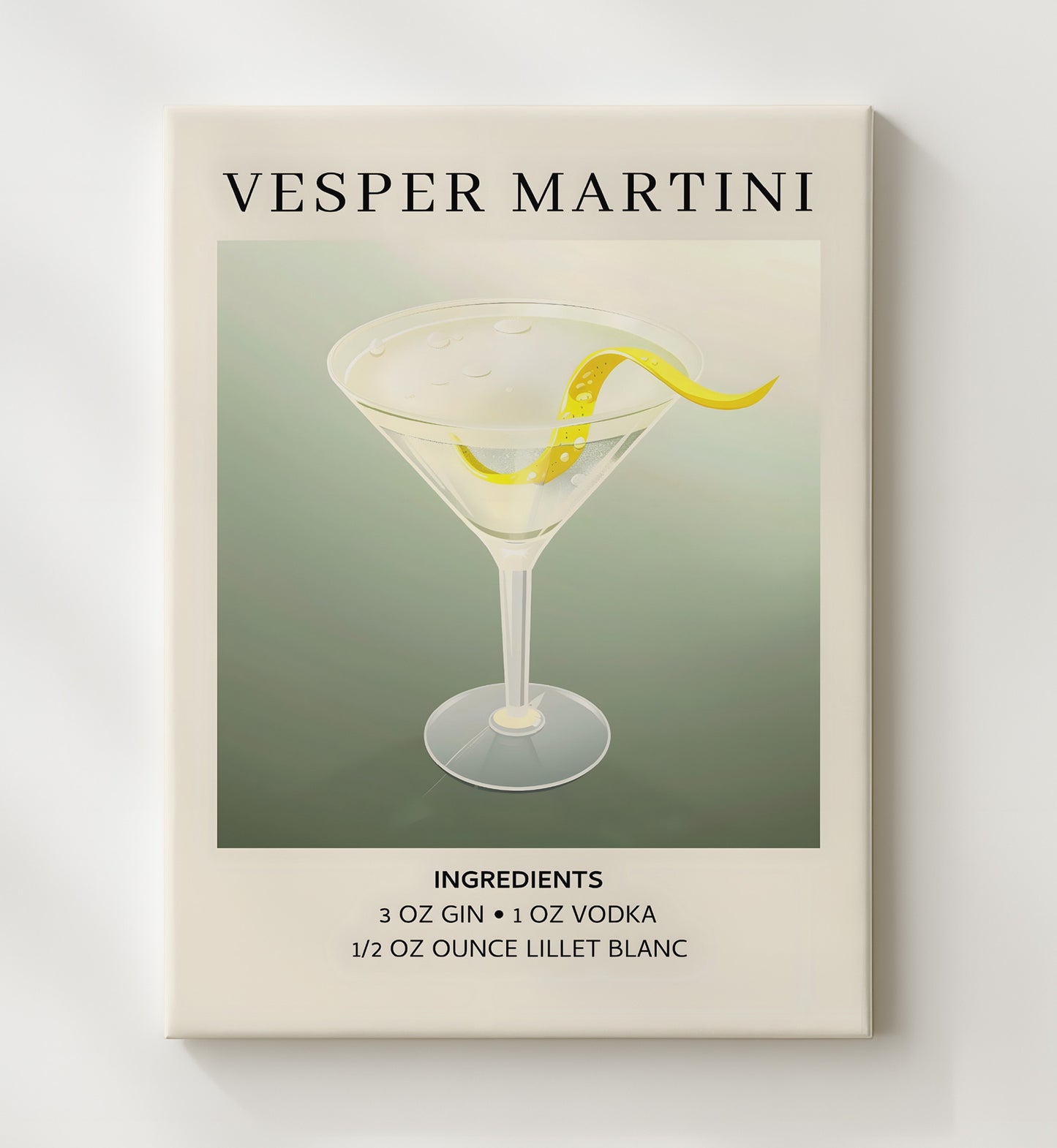 Vesper Martini James Bond Classic Canvas 20x24 wall art print – Drink Recipes decor