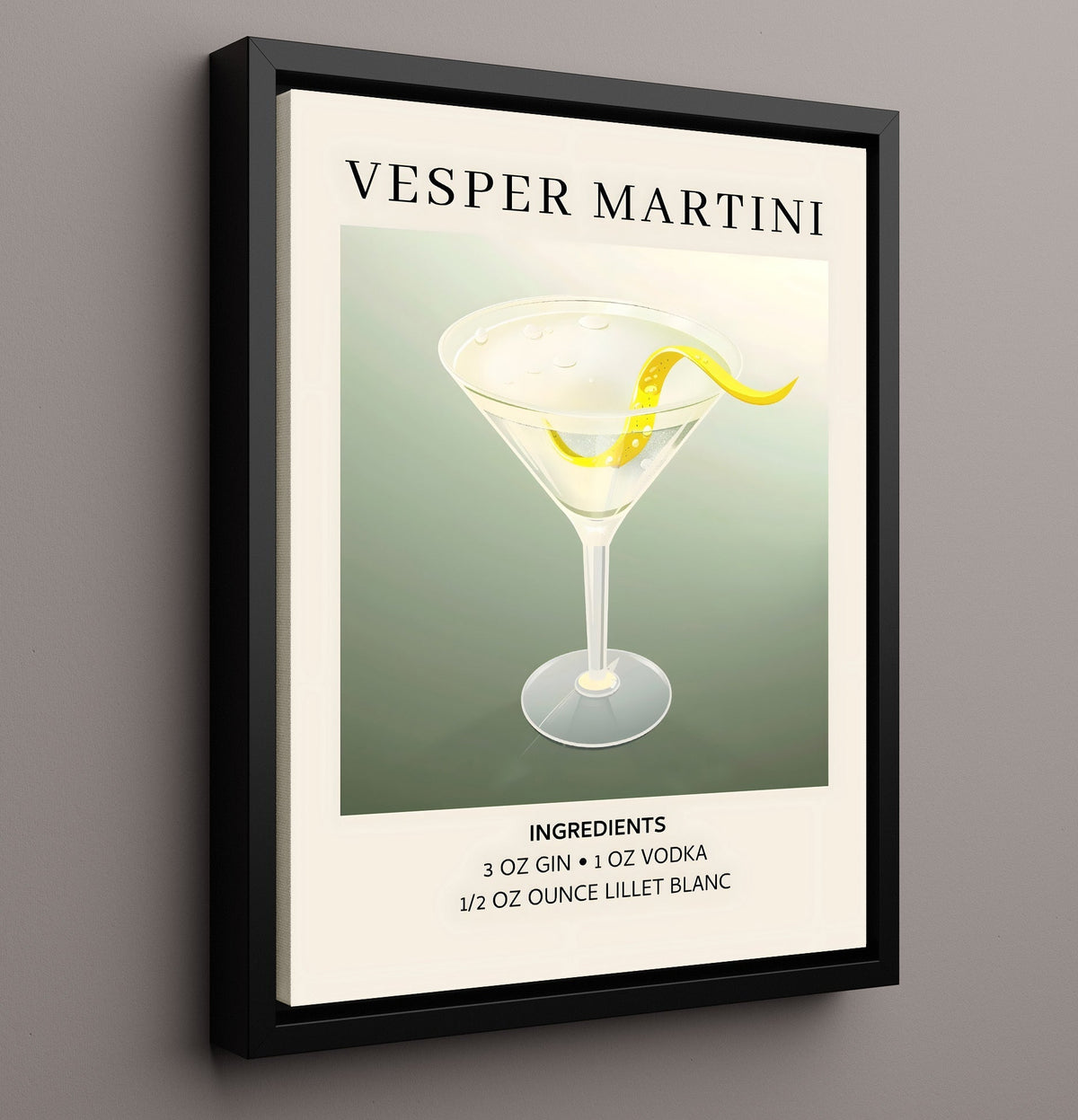 Vesper Martini 8x10 Framed Canvas cocktail recipe wall art