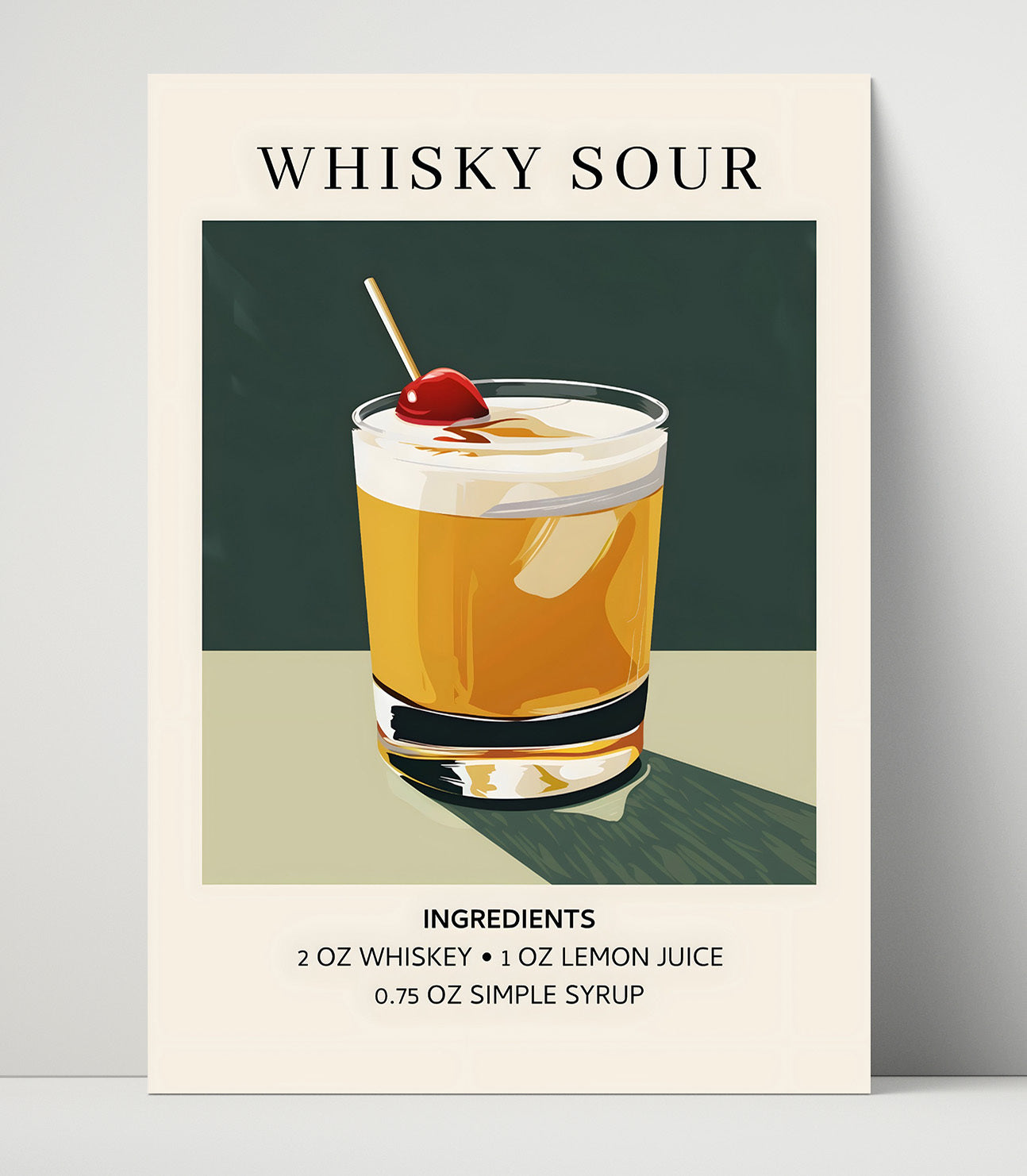 Whisky Sour Classic Whiskey Cocktail Unframed Print 16x20 wall art print – Drink Recipes decor