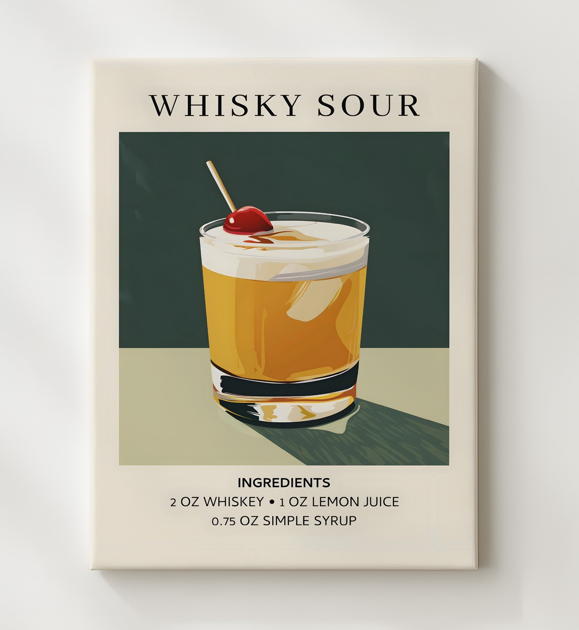 Whisky Sour Classic Whiskey Cocktail Canvas 20x24 wall art print – Drink Recipes decor