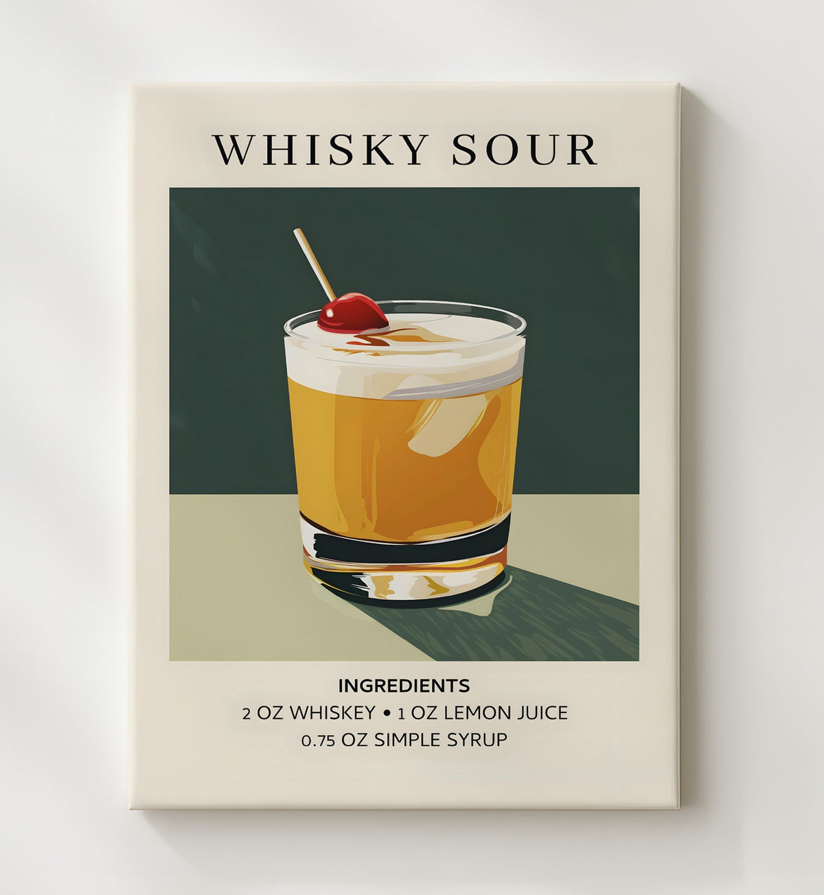 Whiskey Sour 8x10 Canvas cocktail recipe wall art