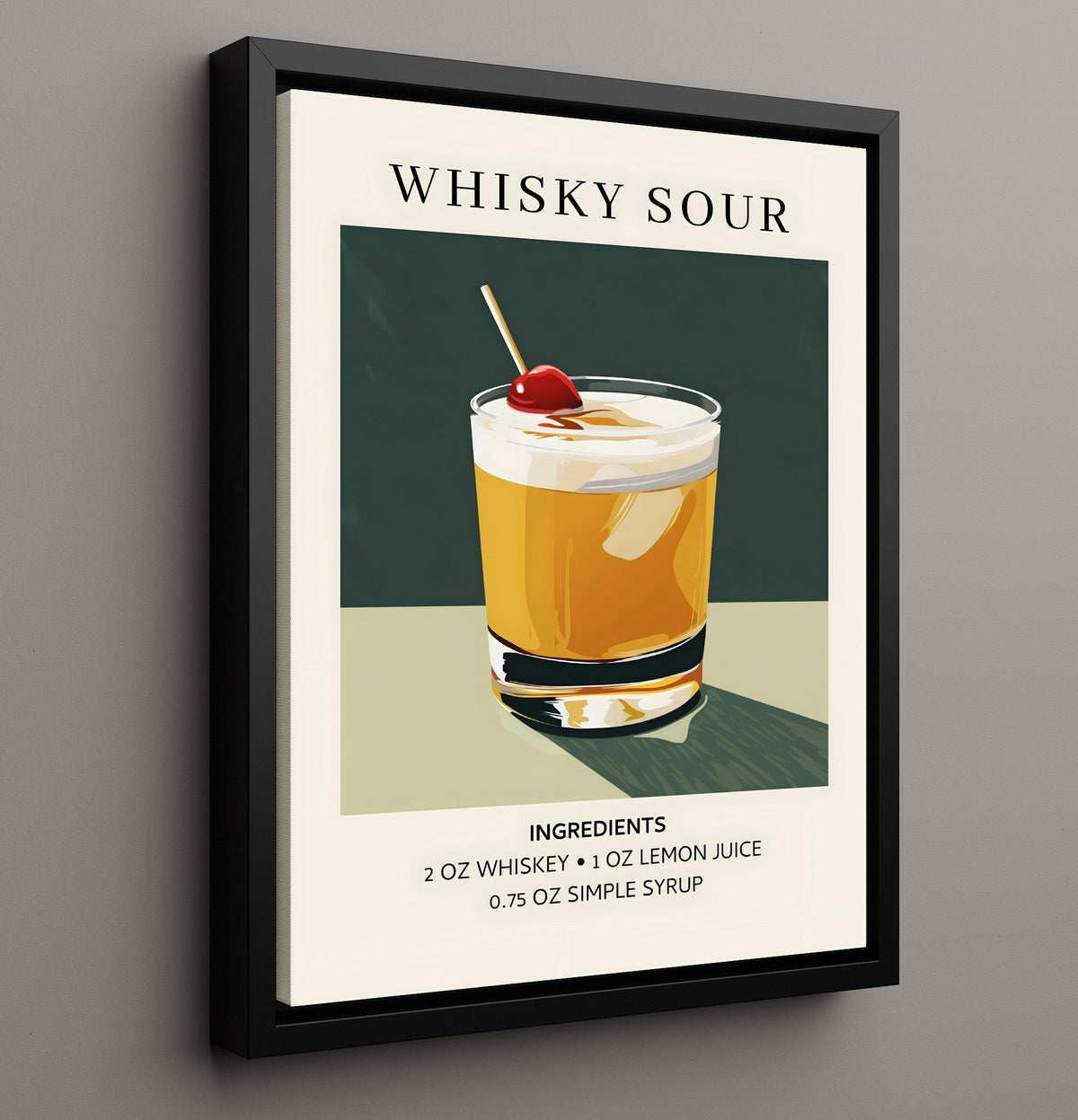 Whiskey Sour 8x10 Framed Canvas cocktail recipe wall art