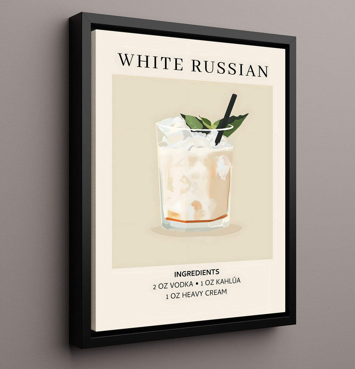 White Russian 8x10 Framed Canvas cocktail recipe wall art