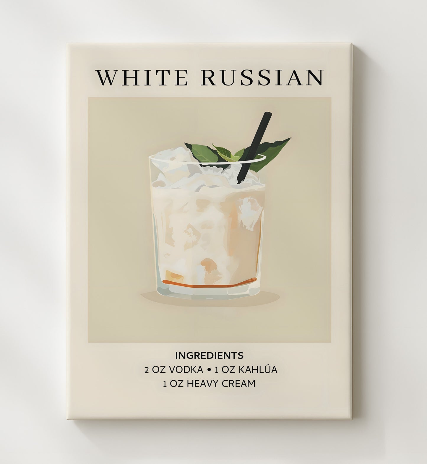 White Russian Vodka Coffee Cocktail Canvas 20x24 wall art print – Drink Recipes decor