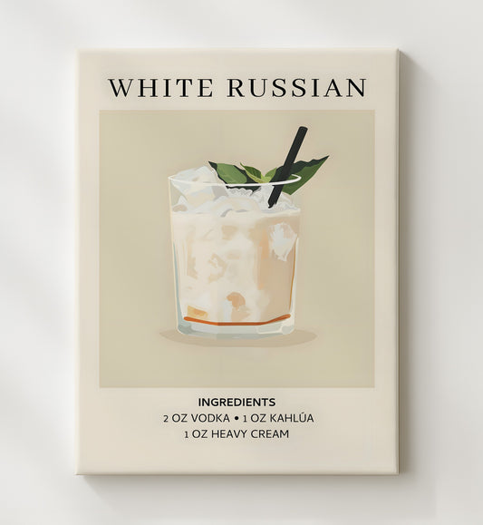 White Russian 8x10 Canvas cocktail recipe wall art