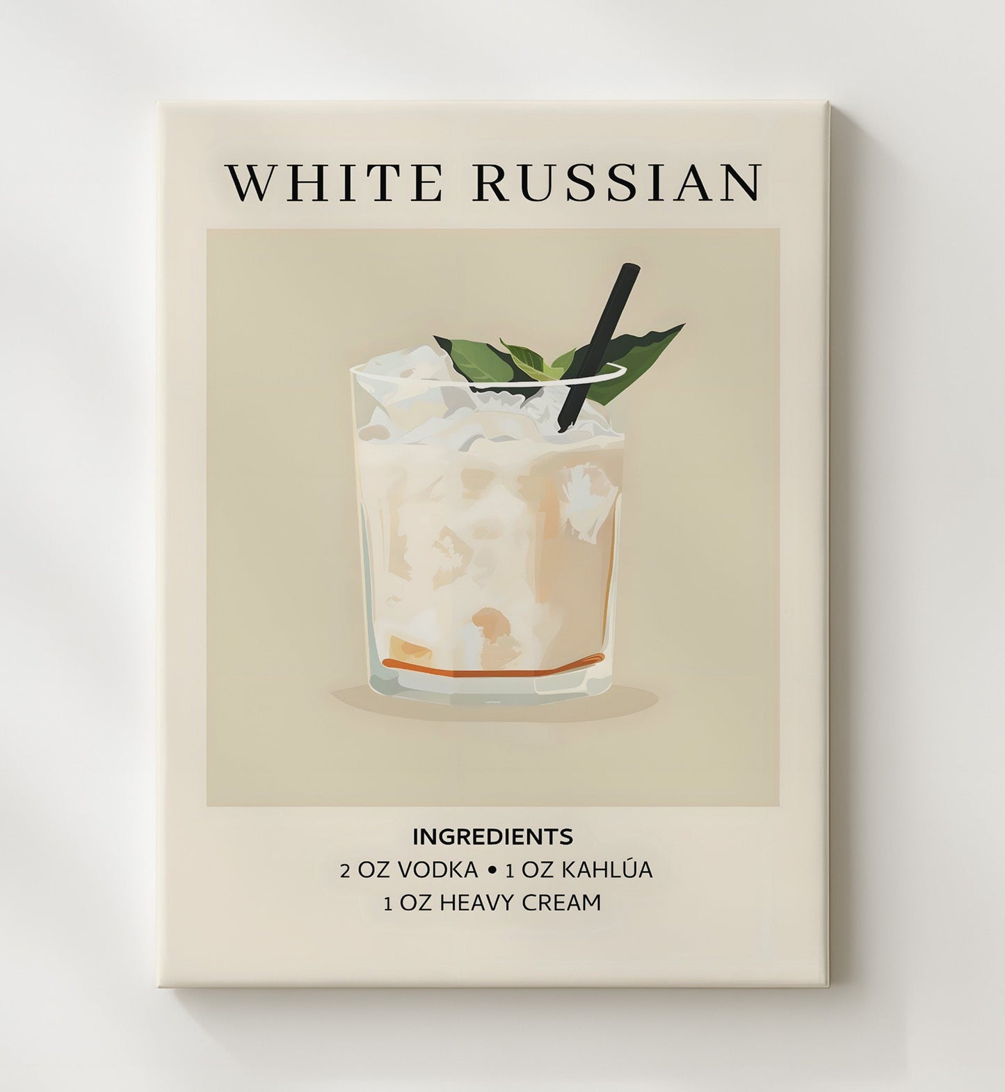 White Russian 8x10 Canvas cocktail recipe wall art
