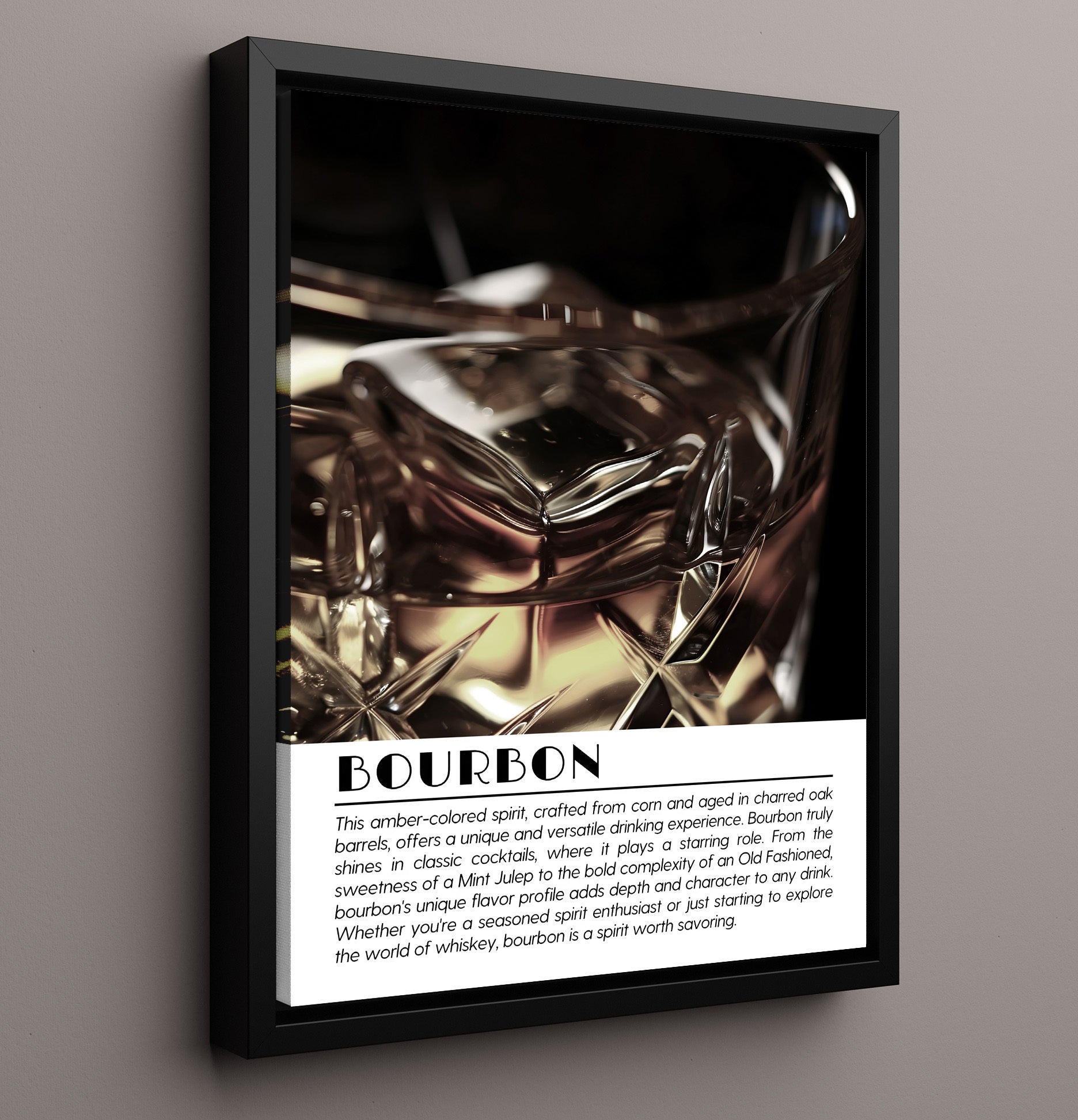 Bourbon Crystal Close Up Drinks Defined Poster - 16x20 Framed Canvas