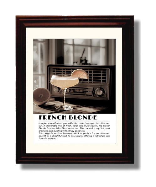 French Blonde Citrus Elegance Drinks Defined Poster - 8x10 Beveled Frame