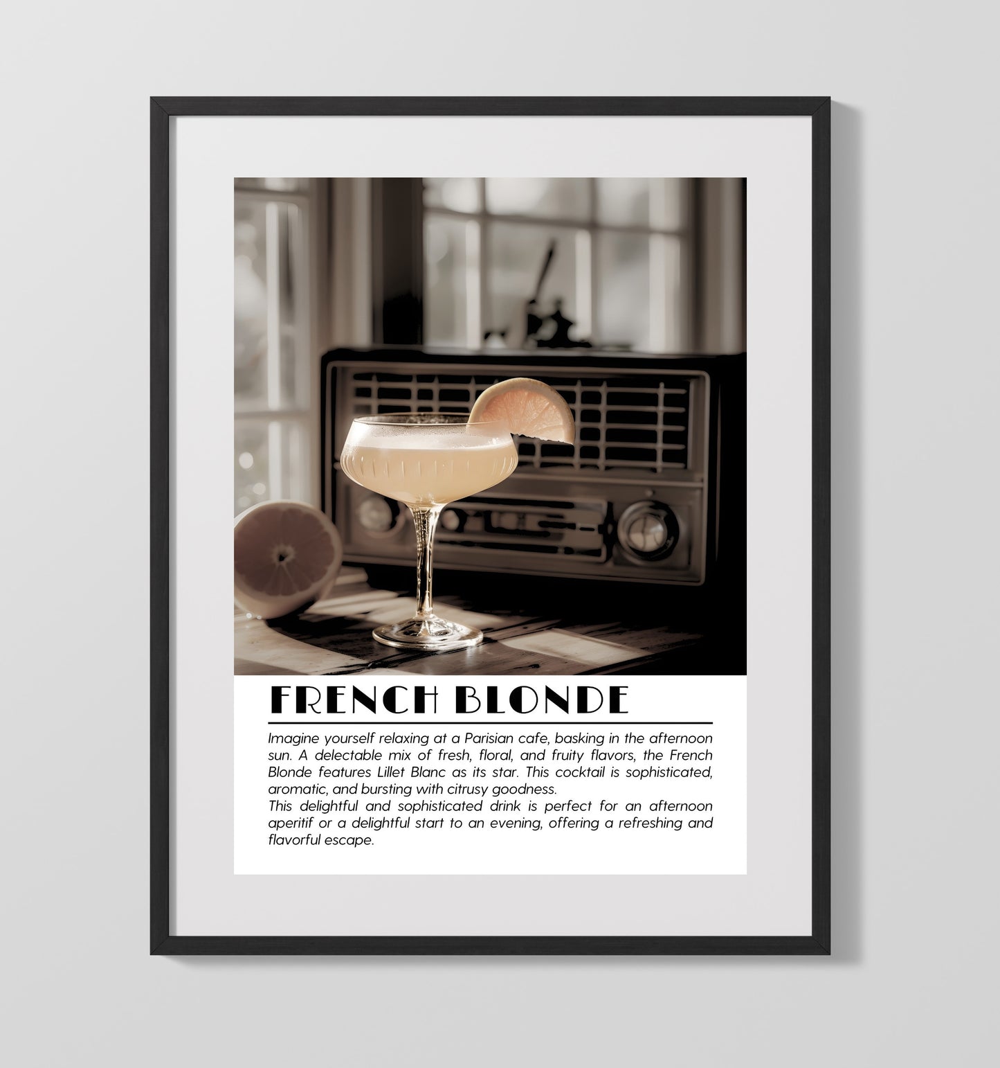 French Blonde Citrus Elegance Drinks Defined Poster - 16x20 Gallery Frame