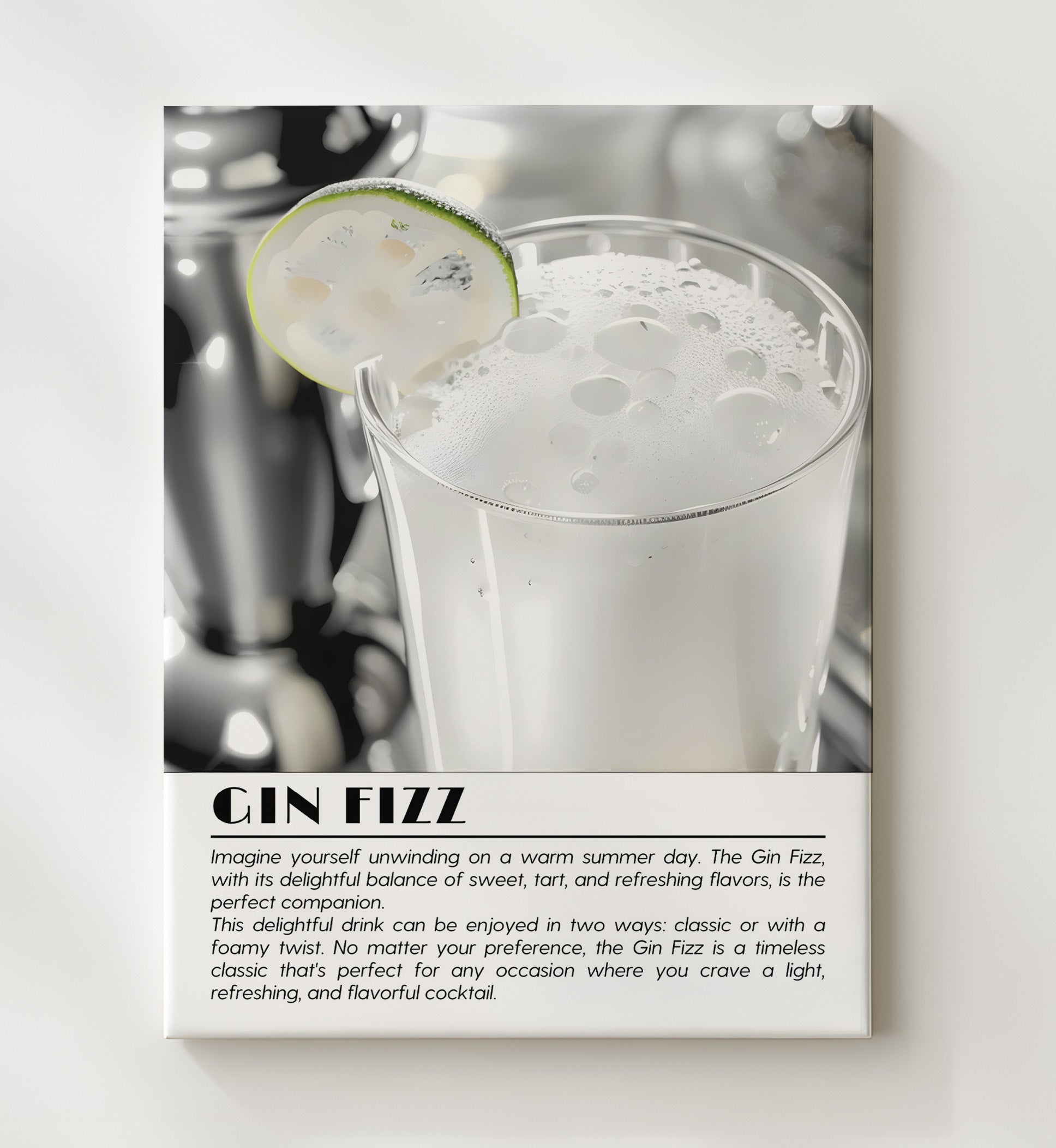 Gin Fizz Foamy Classic Drinks Defined Poster - 20x24 Canvas