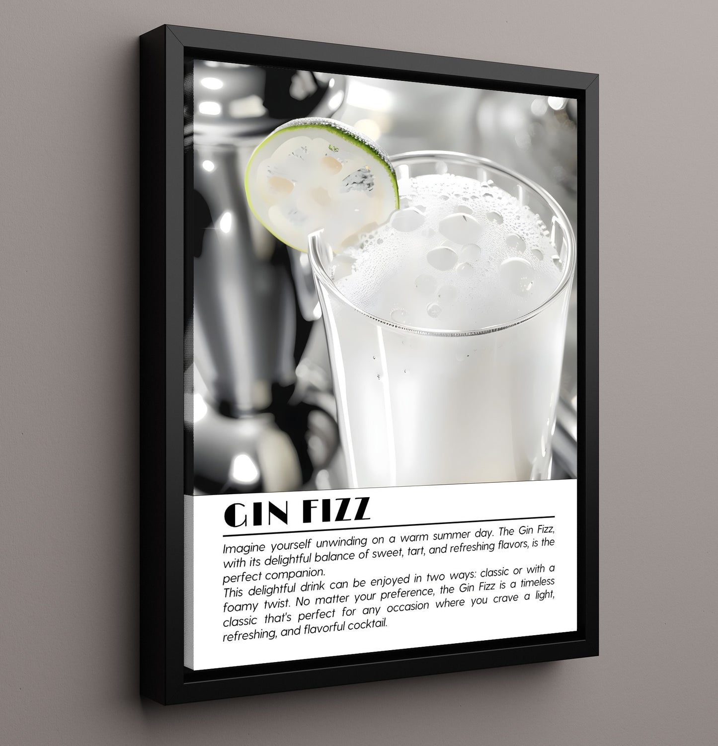 Gin Fizz Foamy Classic Drinks Defined Poster - 16x20 Framed Canvas