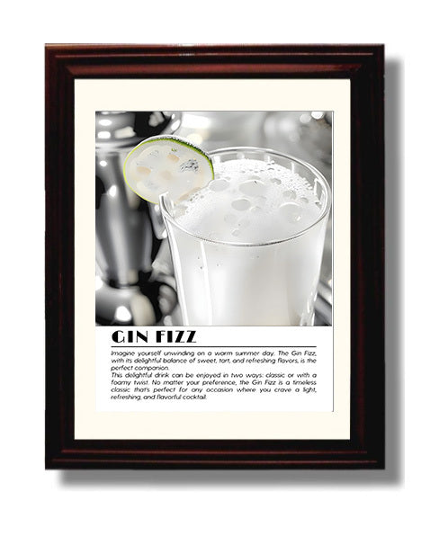 Gin Fizz Foamy Classic Drinks Defined Poster - 8x10 Beveled Frame