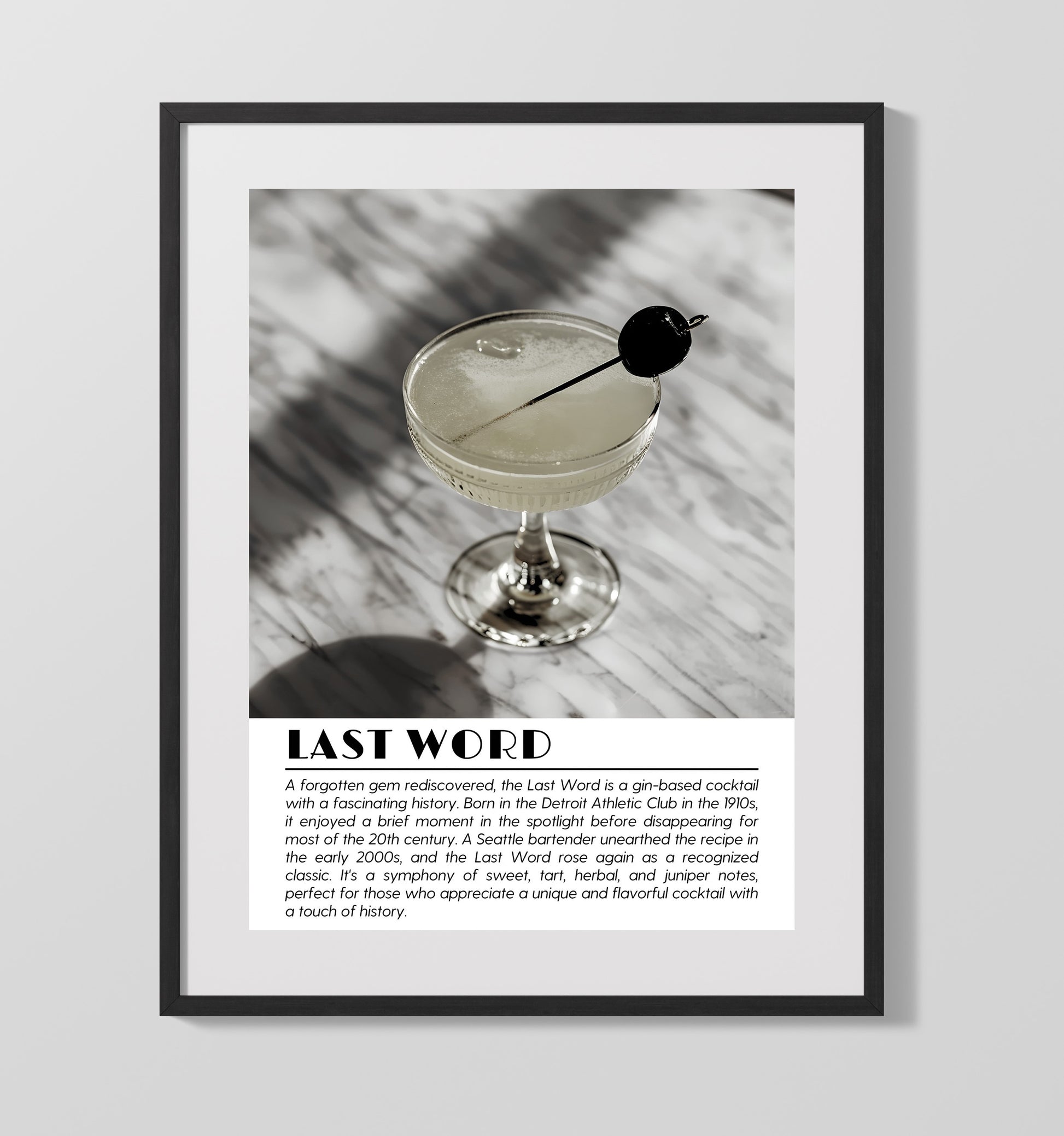 Last Word Historic Classic Drinks Defined Poster - 16x20 Gallery Frame