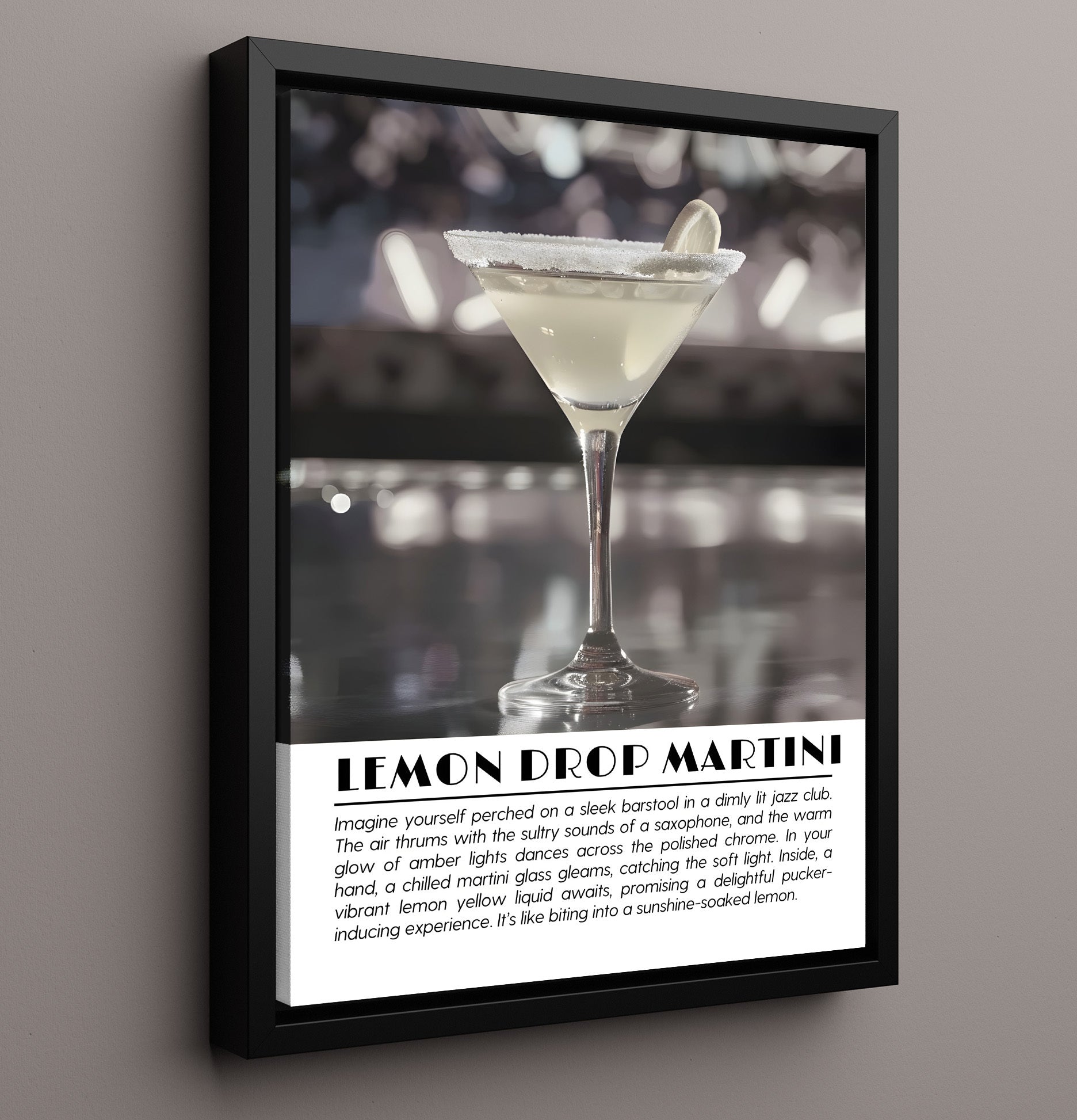 Lemon Drop Martini Citrus Elegance Drinks Defined Poster - 16x20 Framed Canvas