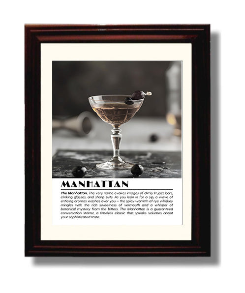 Manhattan Whiskey Classic Drinks Defined Poster - 8x10 Beveled Frame