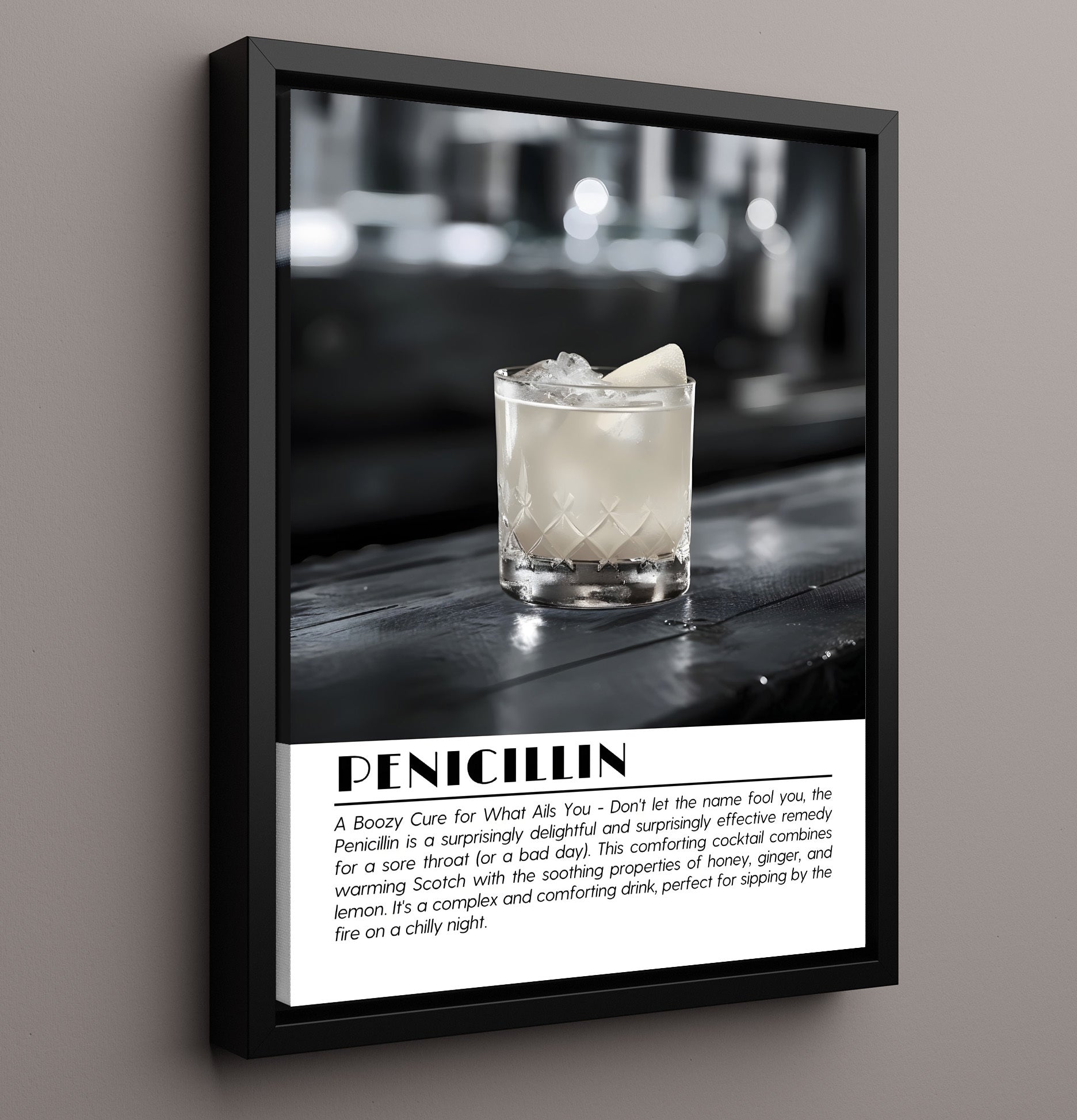 Penicillin Boozy Cure Drinks Defined Poster - 16x20 Framed Canvas