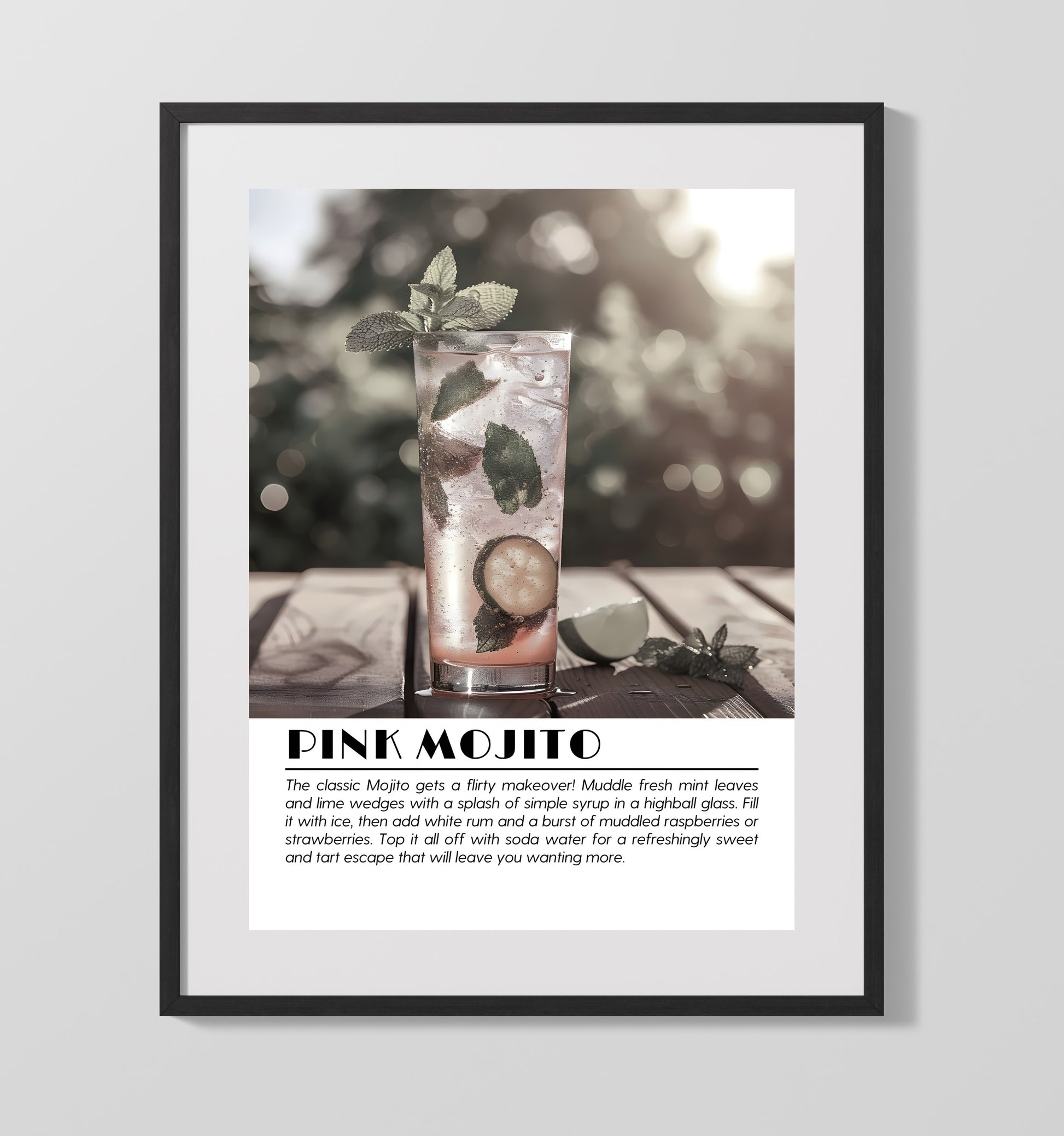 Pink Mojito Berry Mint Drinks Defined Poster - 16x20 Gallery Frame