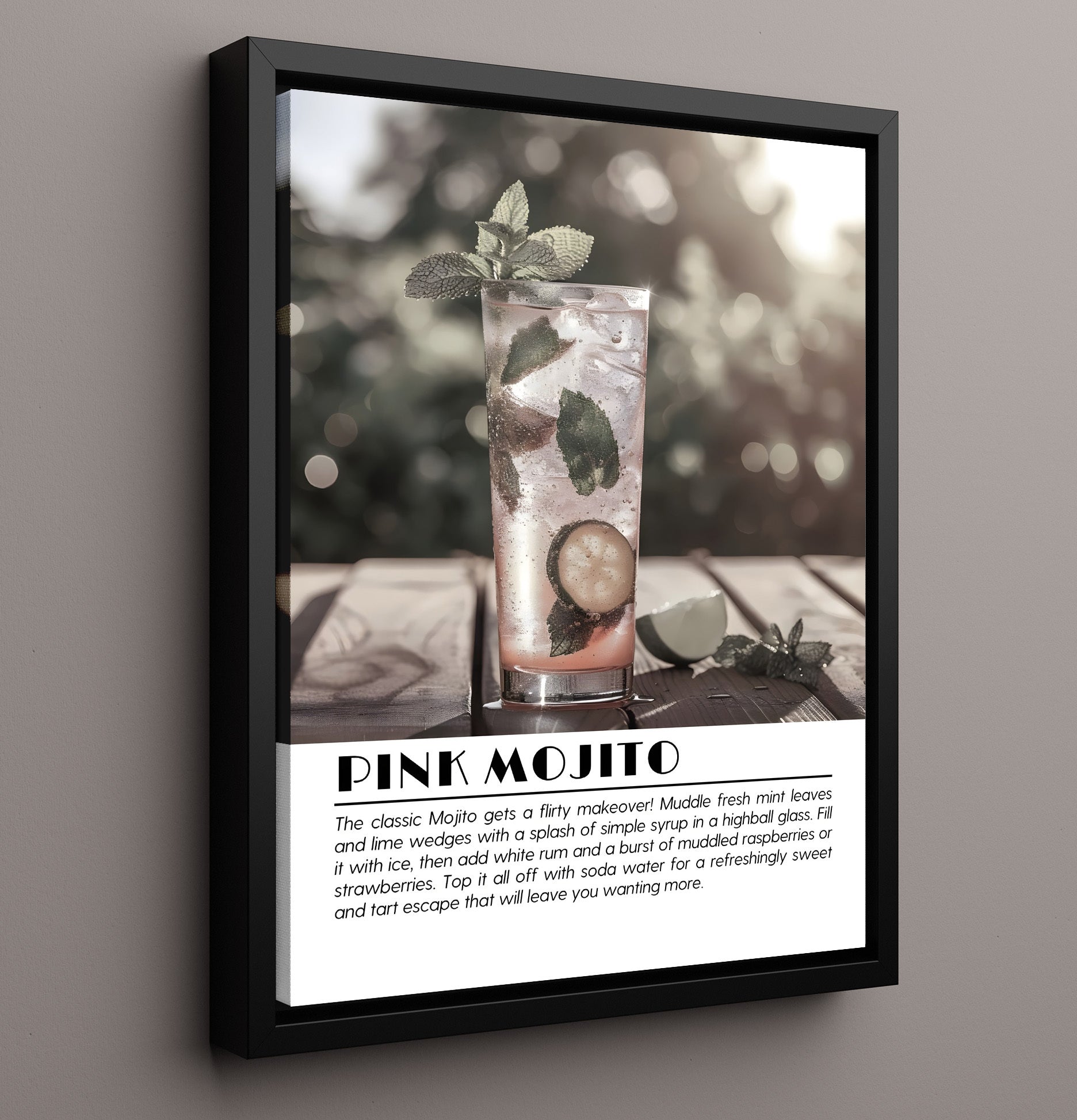 Pink Mojito Berry Mint Drinks Defined Poster - 16x20 Framed Canvas