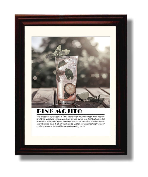 Pink Mojito Berry Mint Drinks Defined Poster - 8x10 Beveled Frame