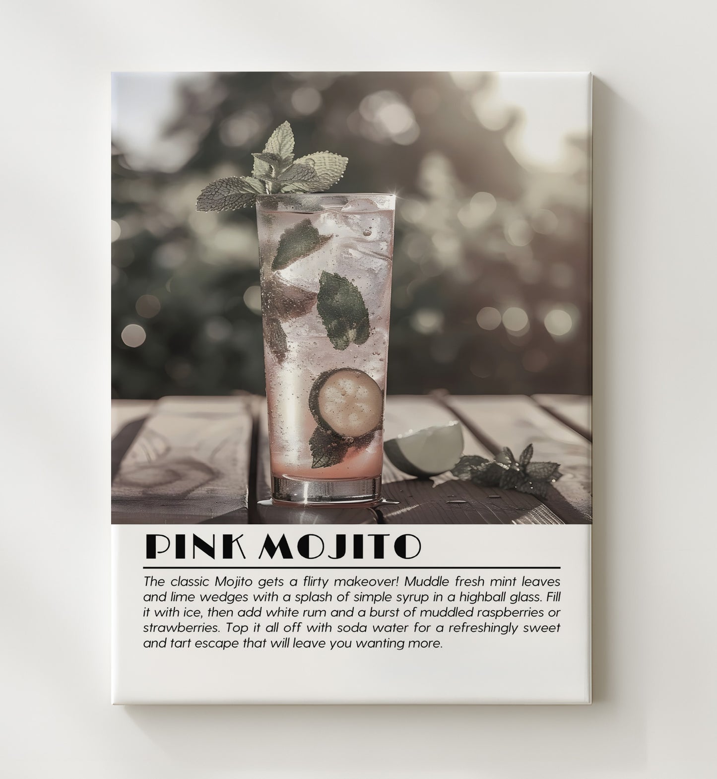 Pink Mojito Berry Mint Drinks Defined Poster - 20x24 Canvas