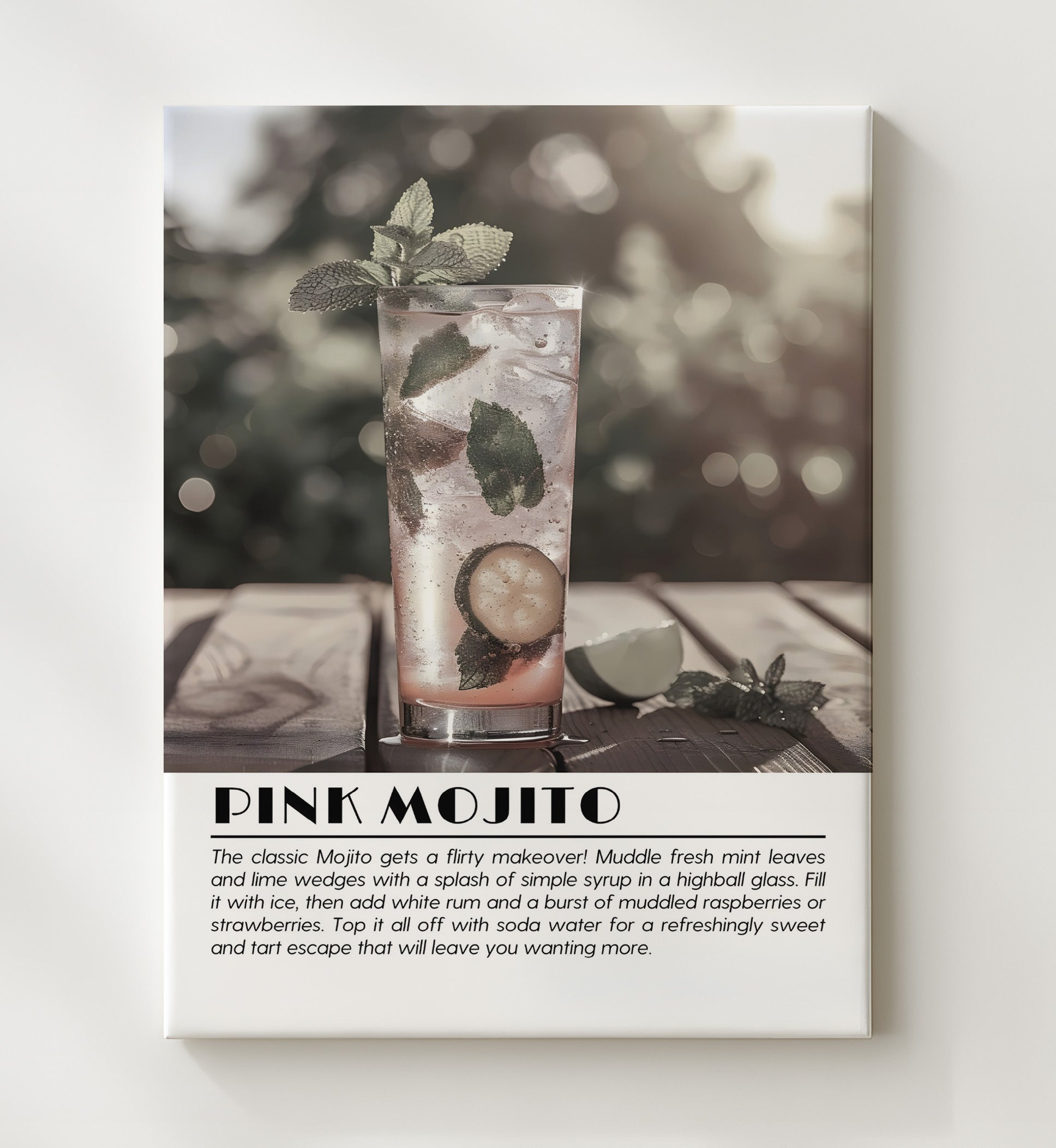 Pink Mojito Berry Mint Drinks Defined Poster - 20x24 Canvas