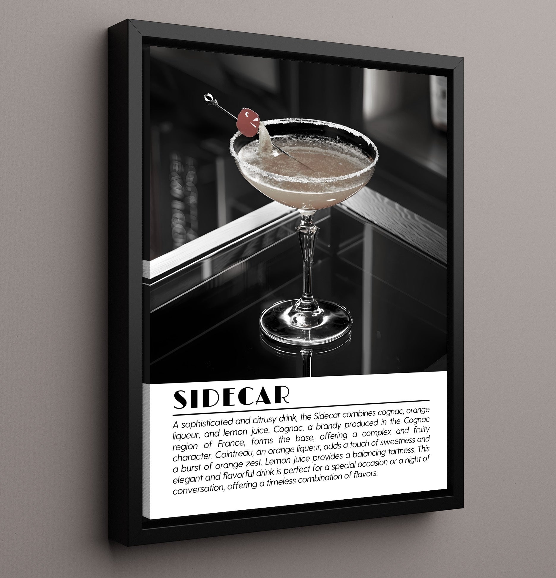 Sidecar Cherry Garnish Drinks Defined Poster - 16x20 Framed Canvas