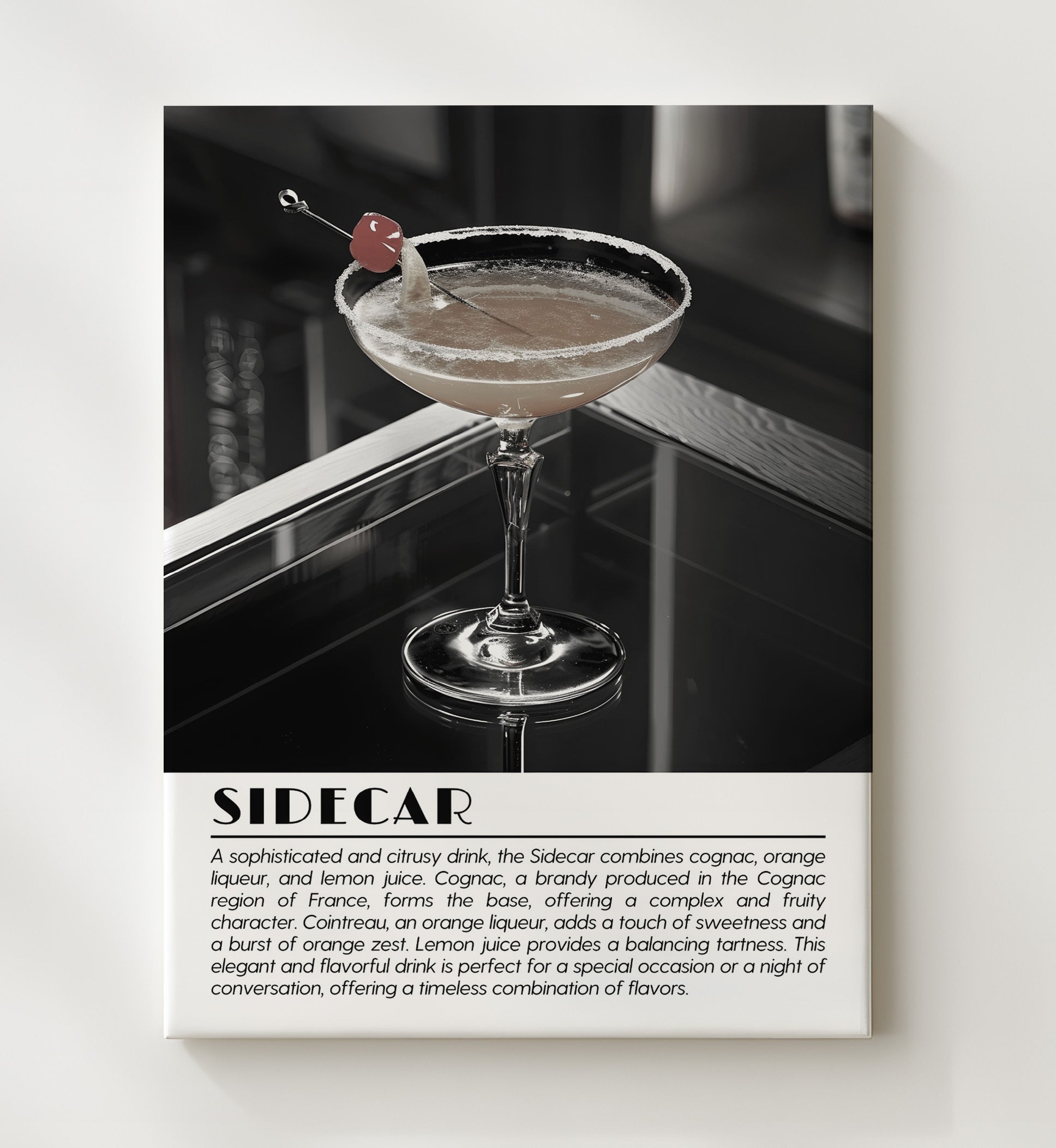 Sidecar Cherry Garnish Drinks Defined Poster - 20x24 Canvas