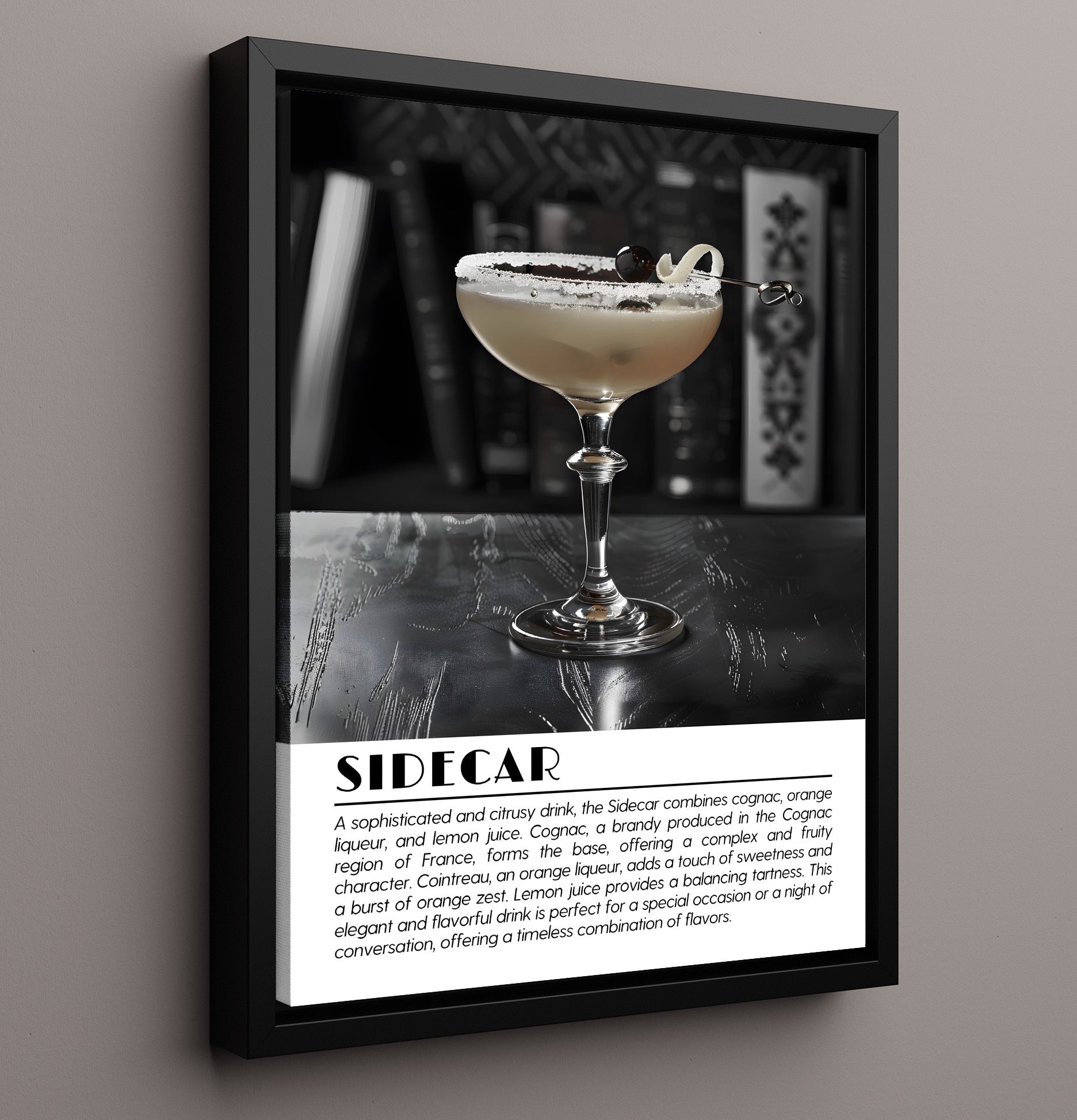 Sidecar Cognac Classic Drinks Defined Poster - 16x20 Framed Canvas