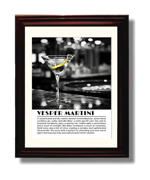 Vesper Martini Bond Classic Drinks Defined Poster - 8x10 Beveled Frame