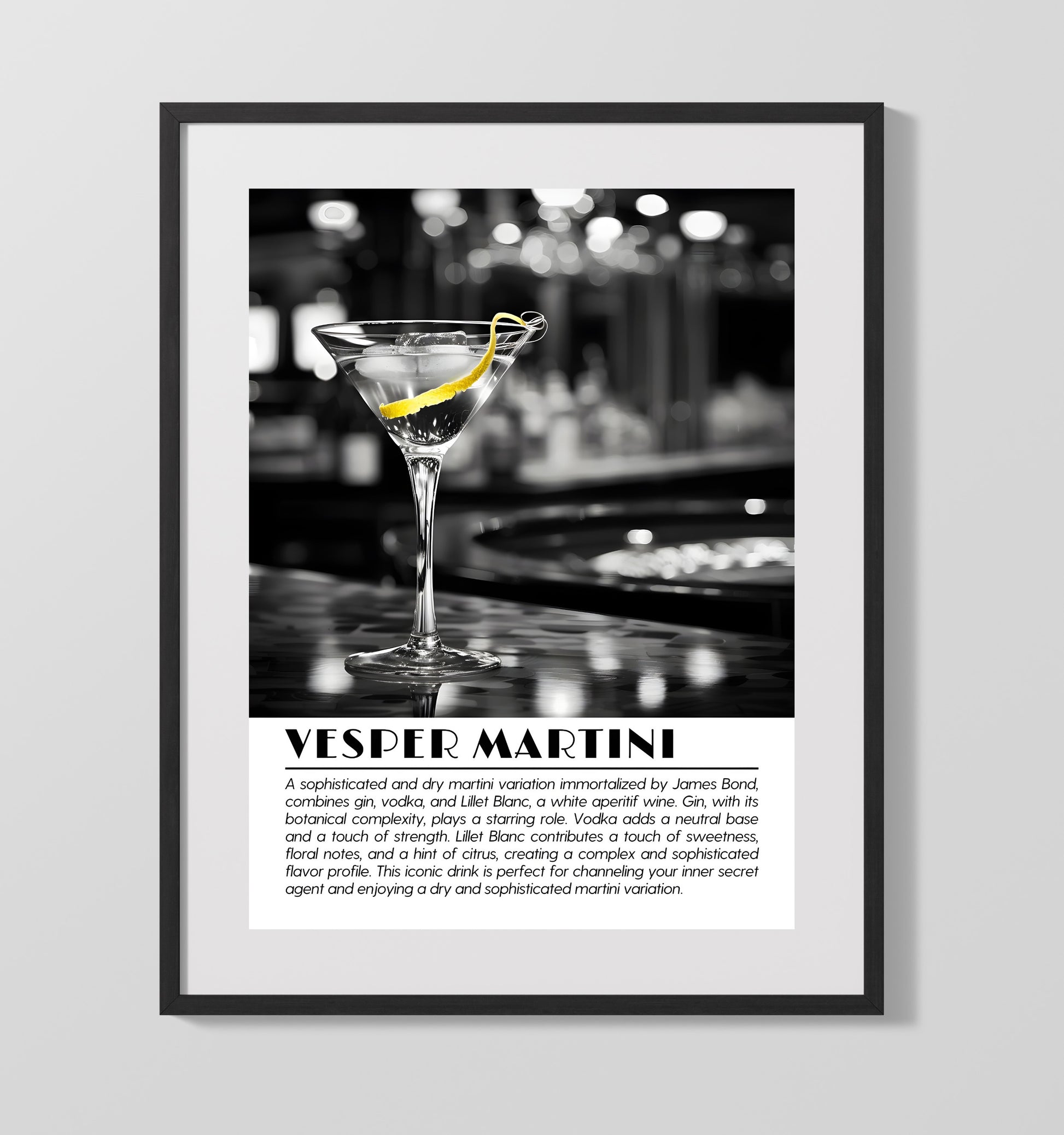 Vesper Martini Bond Classic Drinks Defined Poster - 16x20 Gallery Frame