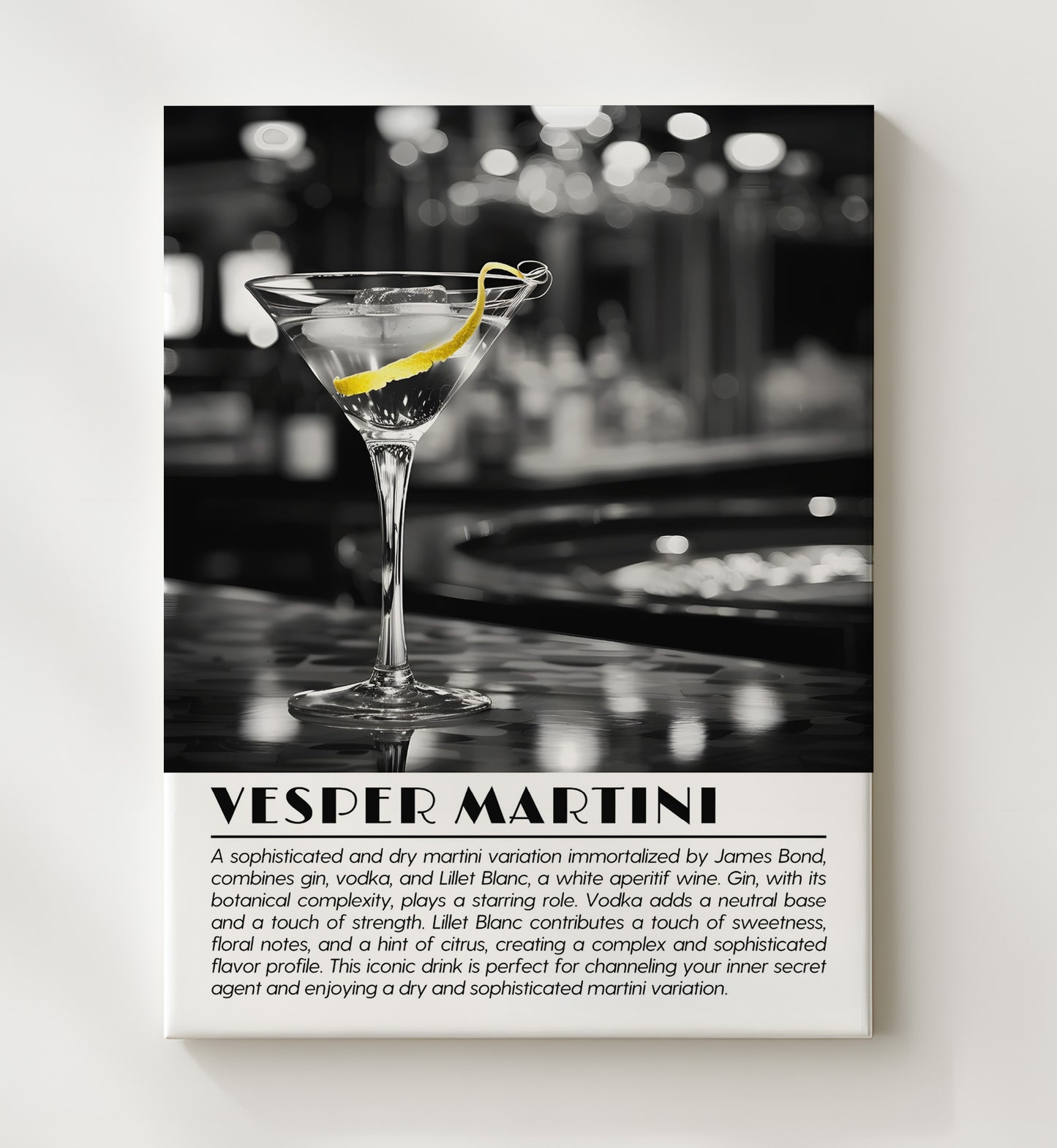 Vesper Martini Bond Classic Drinks Defined Poster - 20x24 Canvas