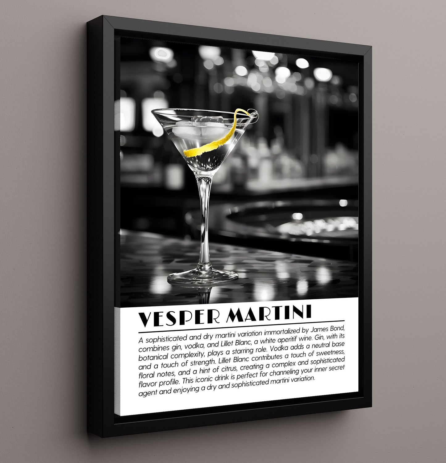 Vesper Martini Bond Classic Drinks Defined Poster - 16x20 Framed Canvas